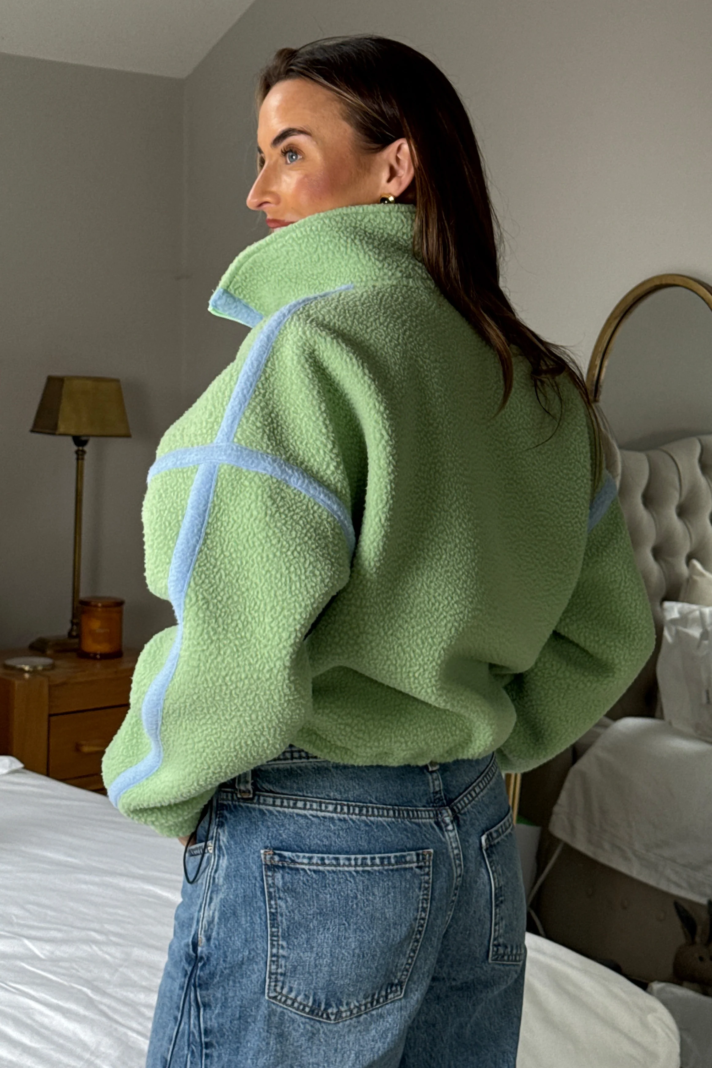 Lulu Contrast Binding 1/4 Zip Fleece Sage - Image 5