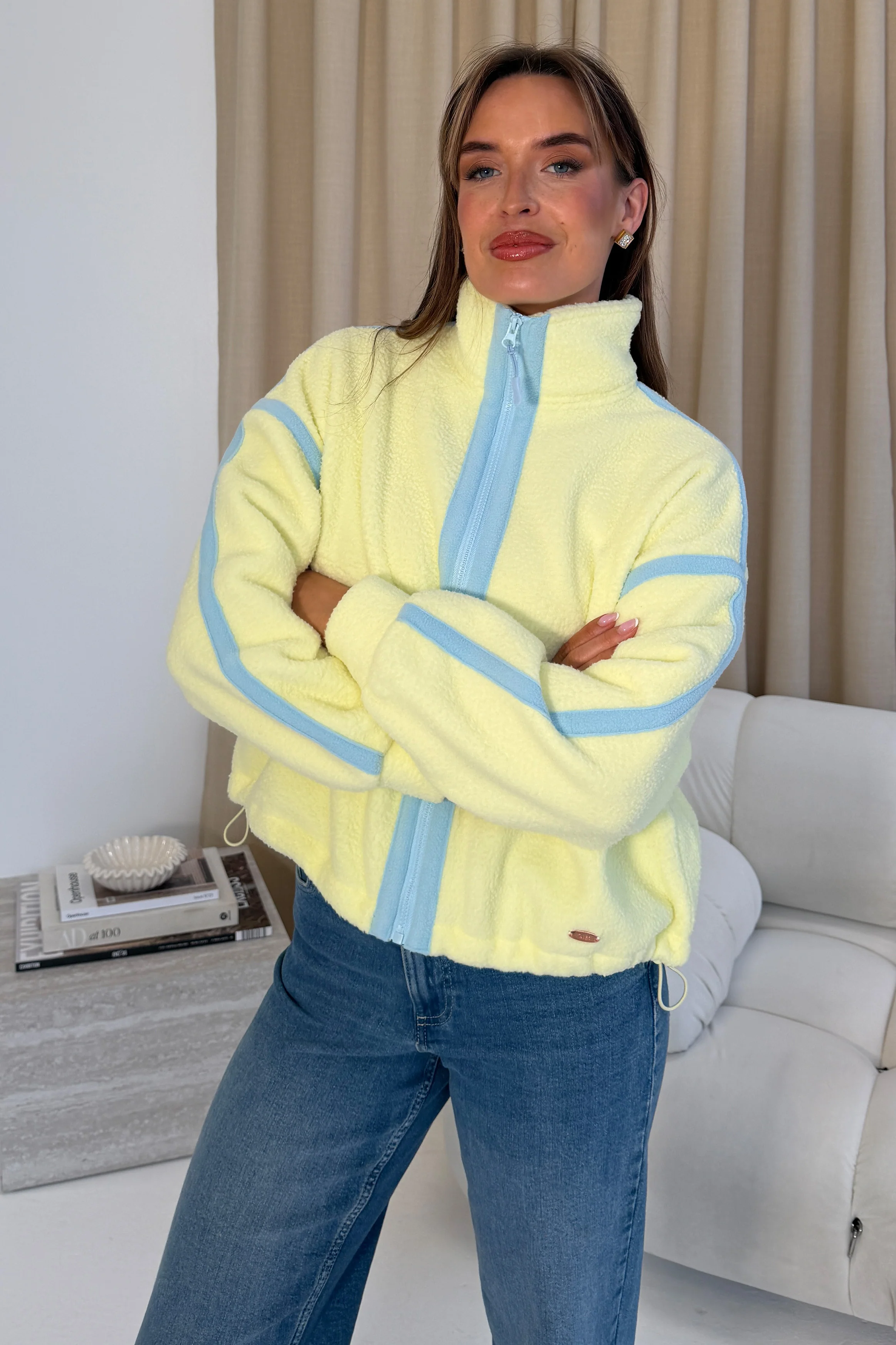 Lulu Contrast Binding Full Zip Fleece Lime - Image 3