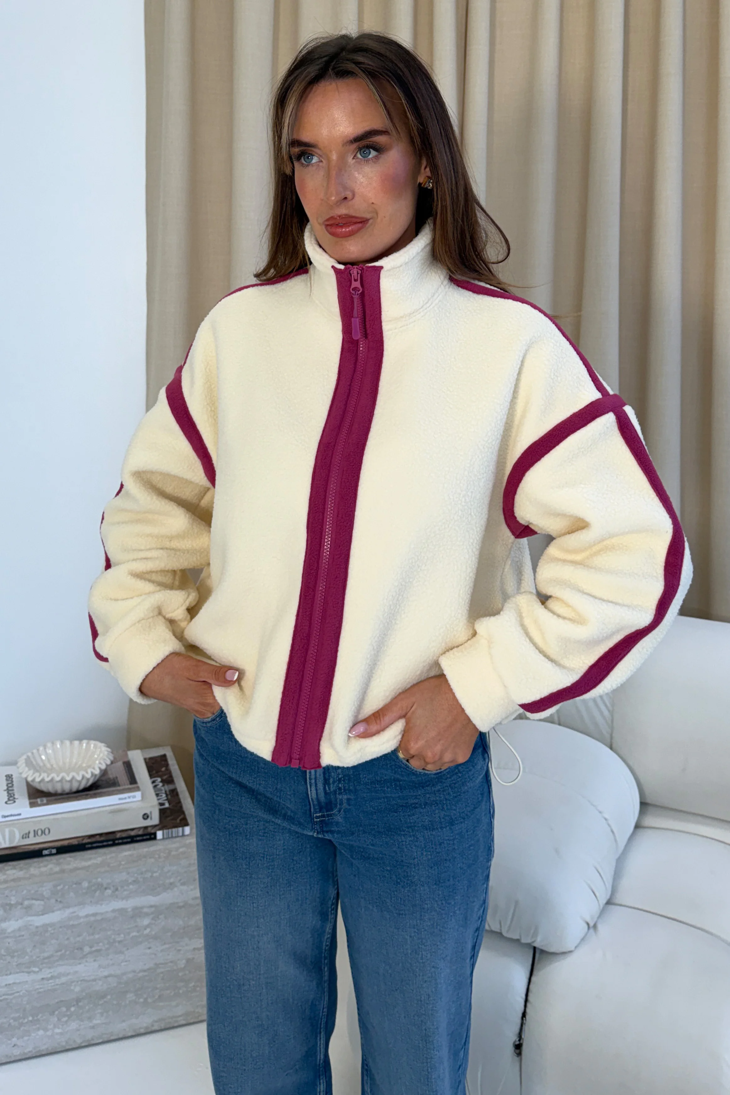 Lulu Contrast Binding Full Zip Fleece Butter - Image 3