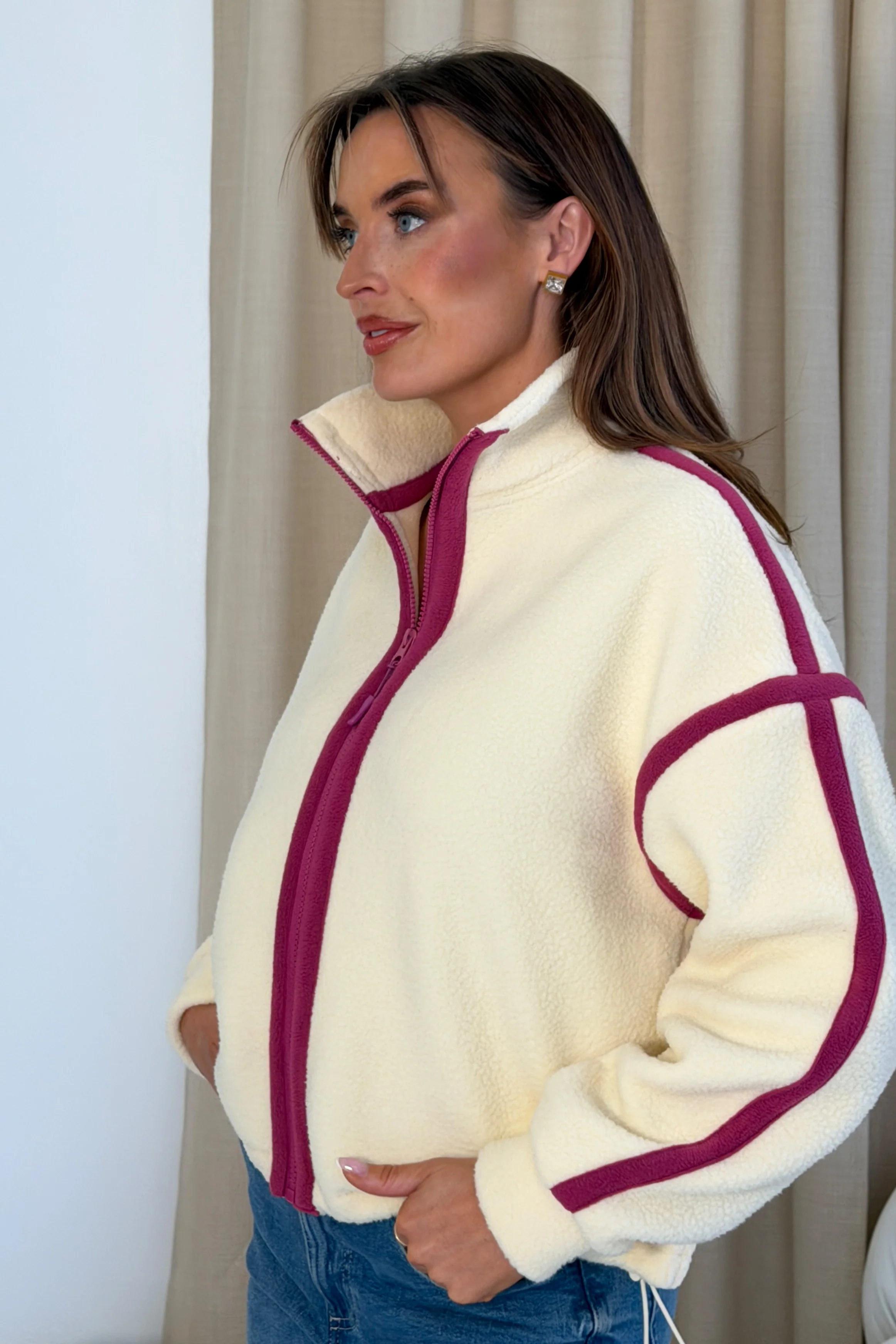 Lulu Contrast Binding Full Zip Fleece Butter - Image 4