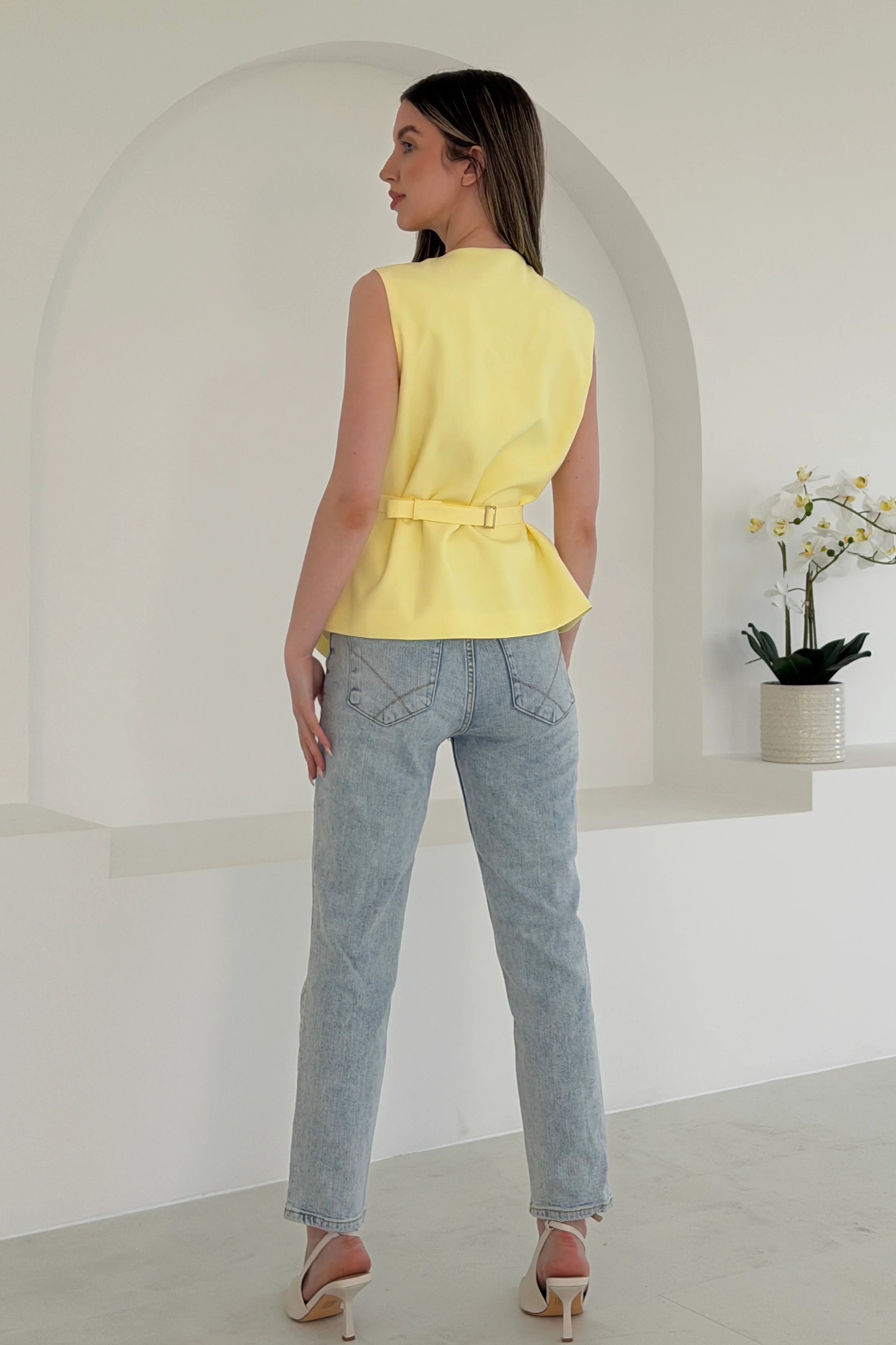 Luni Belted Button Waistcoat Yellow - Image 5