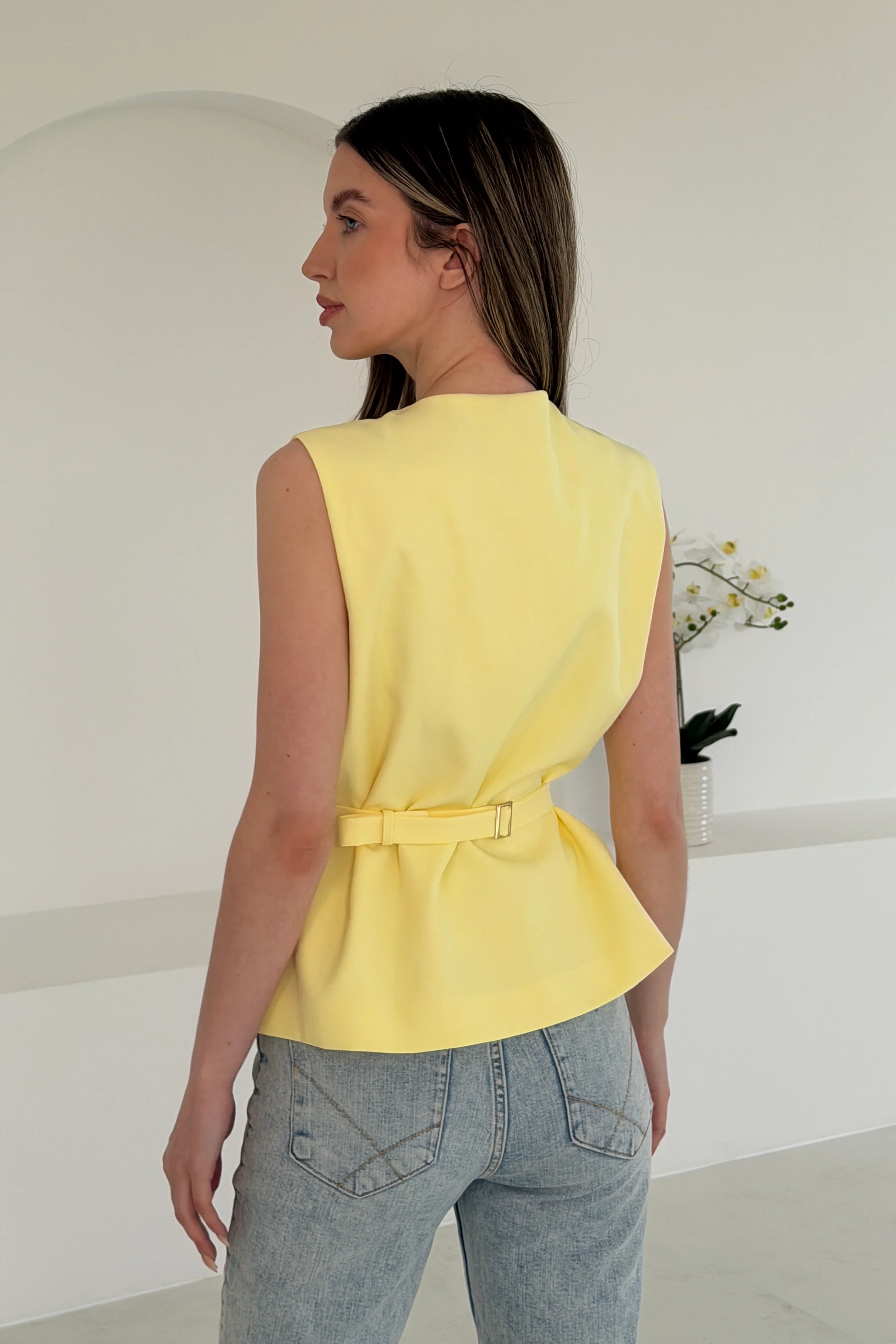 Luni Belted Button Waistcoat Yellow - Image 6