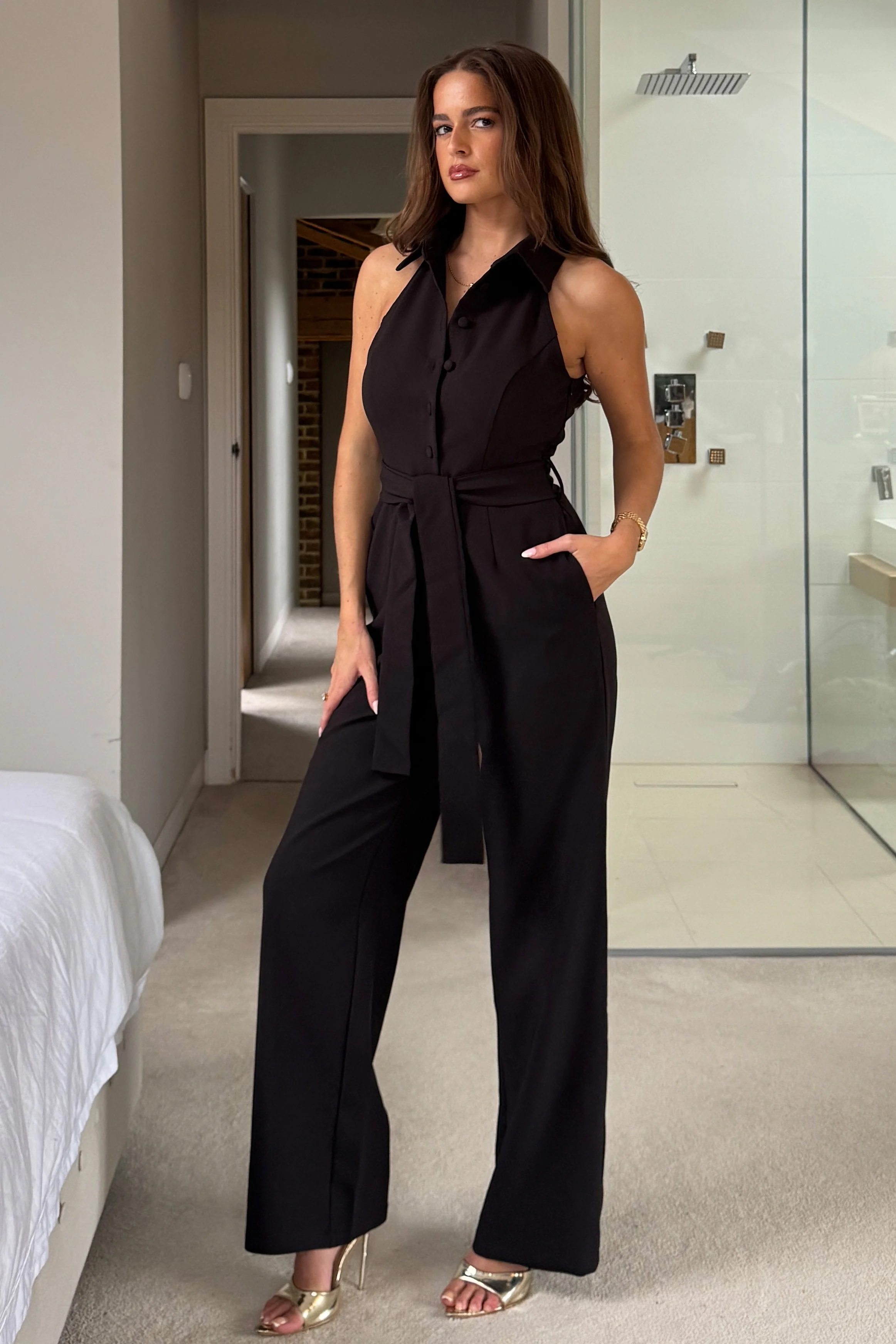 Lynsey Stretch Sleeveless Wide leg Jumpsuit Black - Image 3