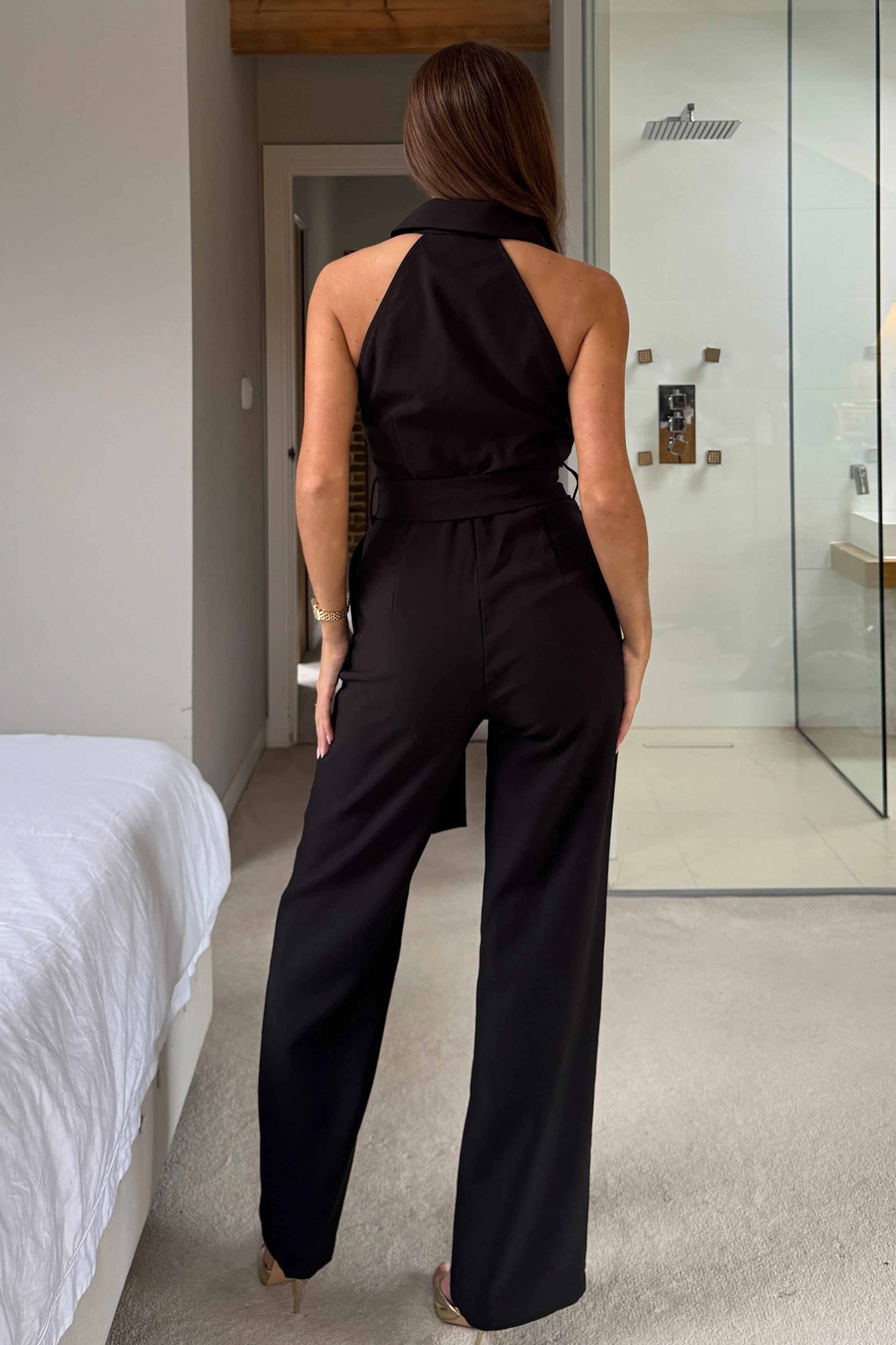 Lynsey Stretch Sleeveless Wide leg Jumpsuit Black - Image 4