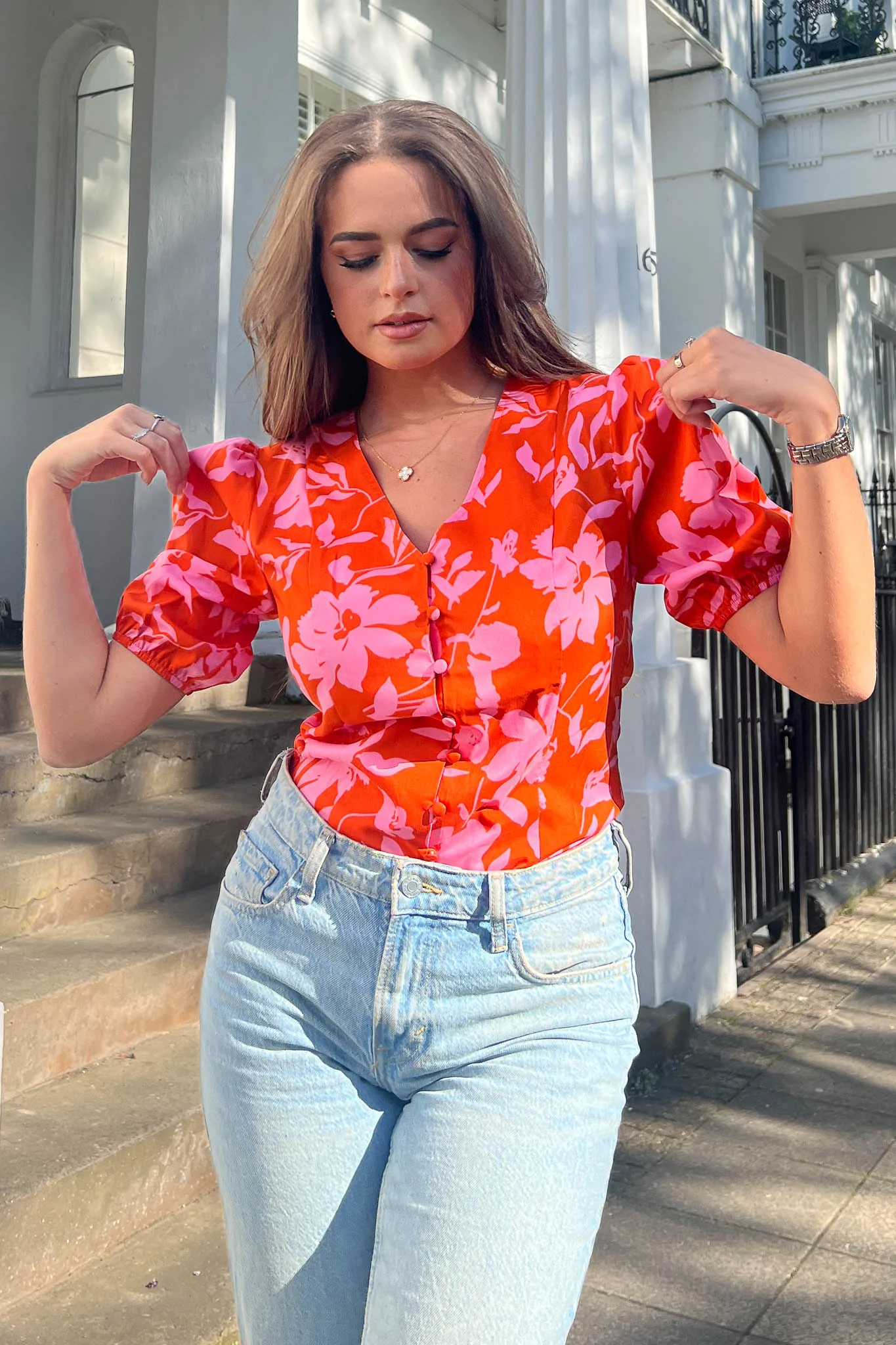 Mabel Orange & Pink Floral Blouse - Image 3
