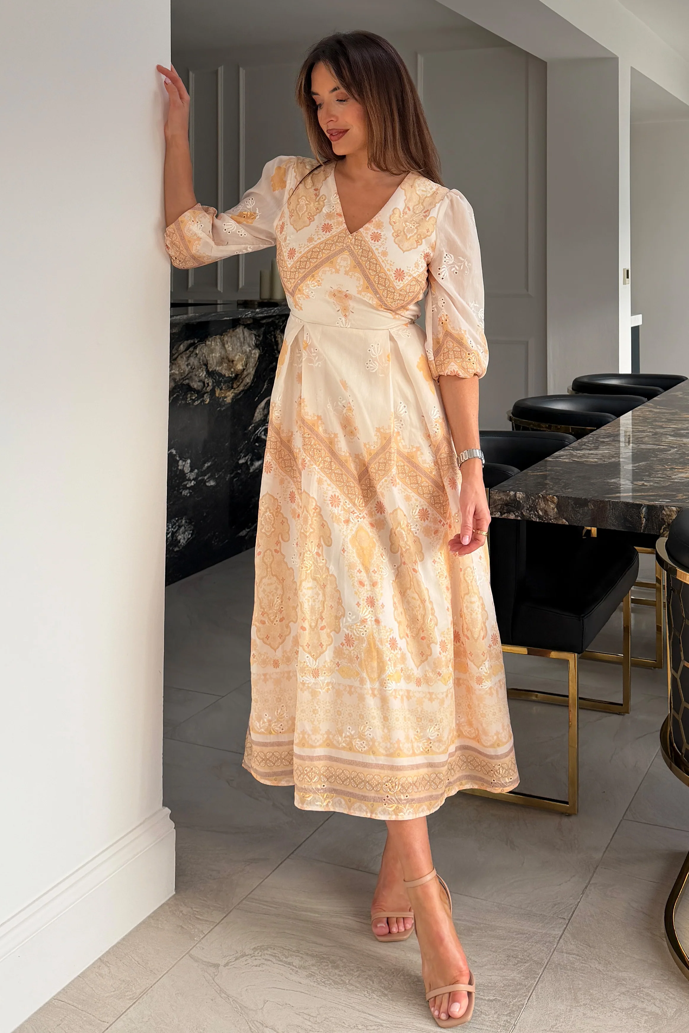 Marie V Neck Print Maxi Dress Yellow - Image 3