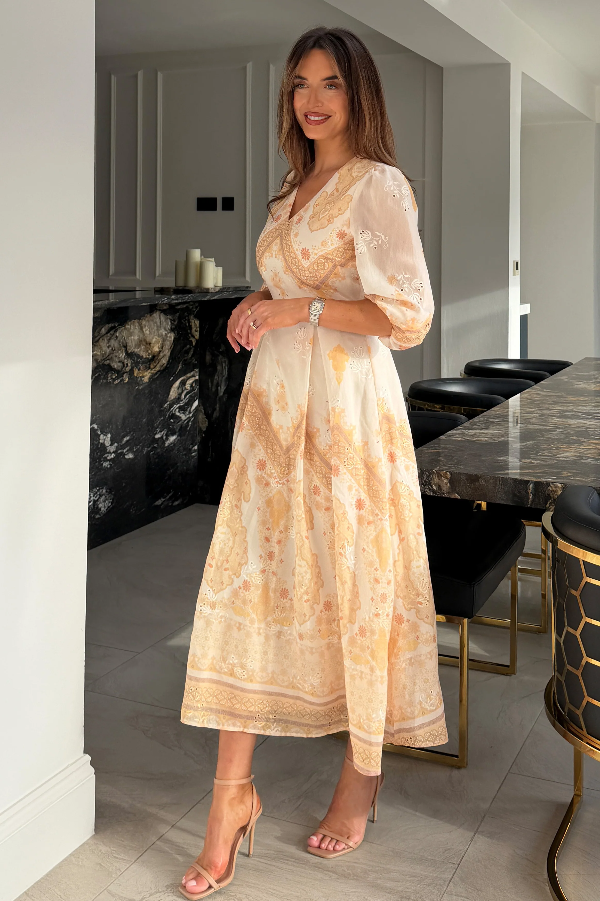 Marie V Neck Print Maxi Dress Yellow - Image 4