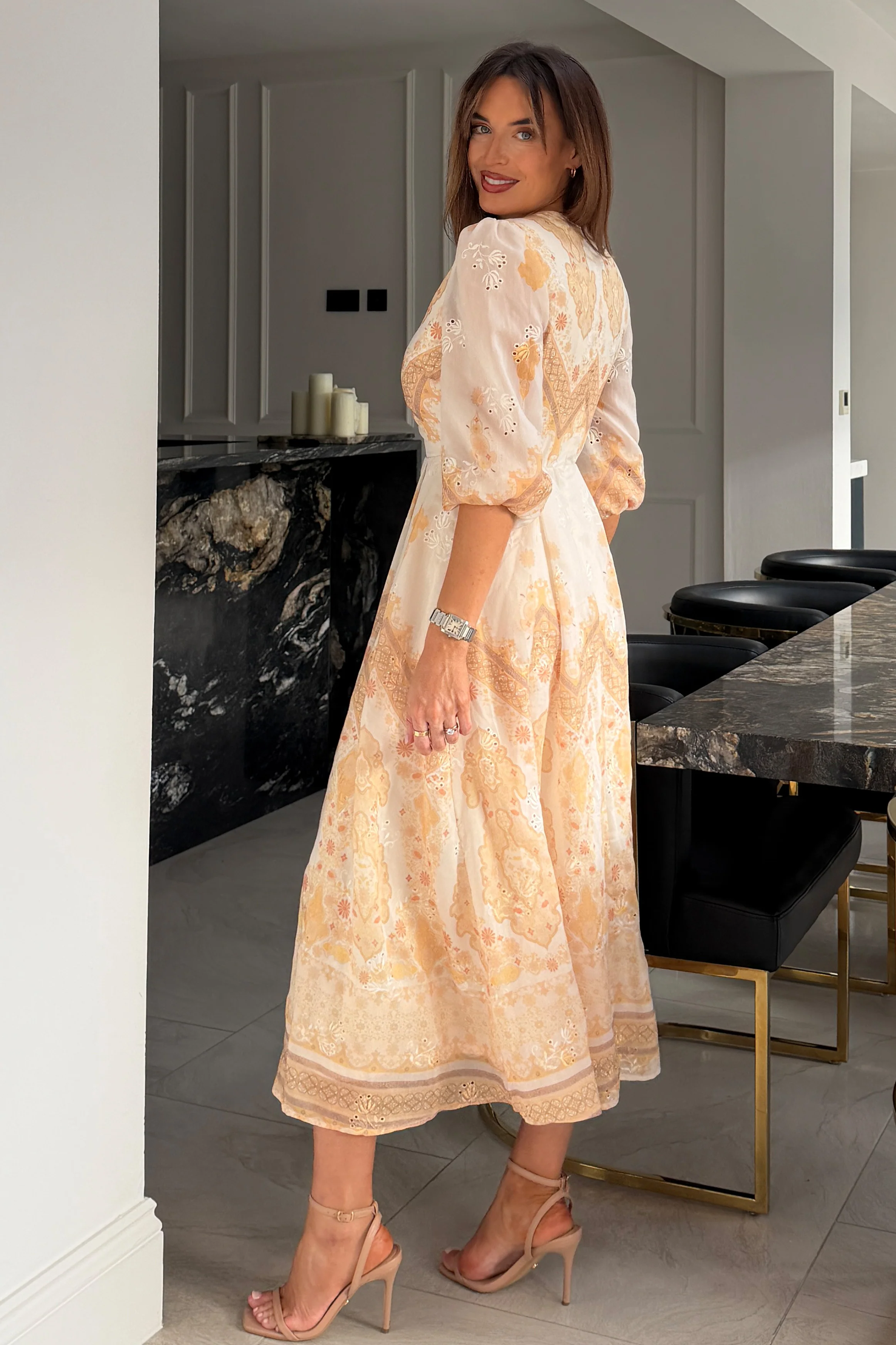 Marie V Neck Print Maxi Dress Yellow - Image 5