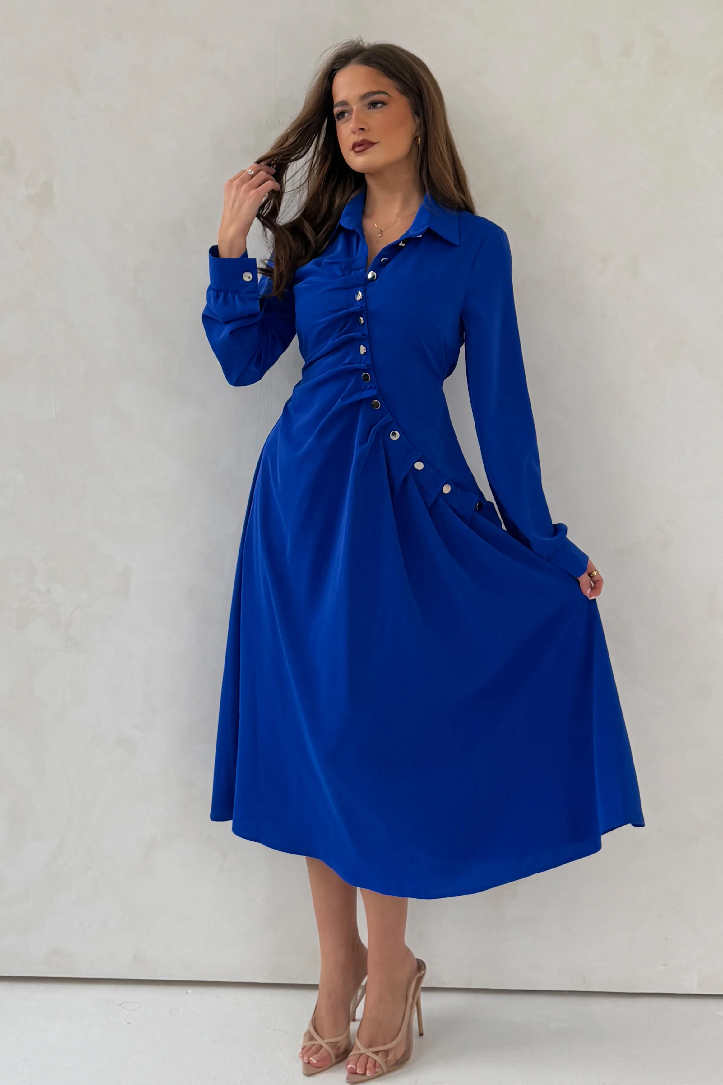 Marilyn Asymmetric Button Detail Midi dress Cobalt - Image 3