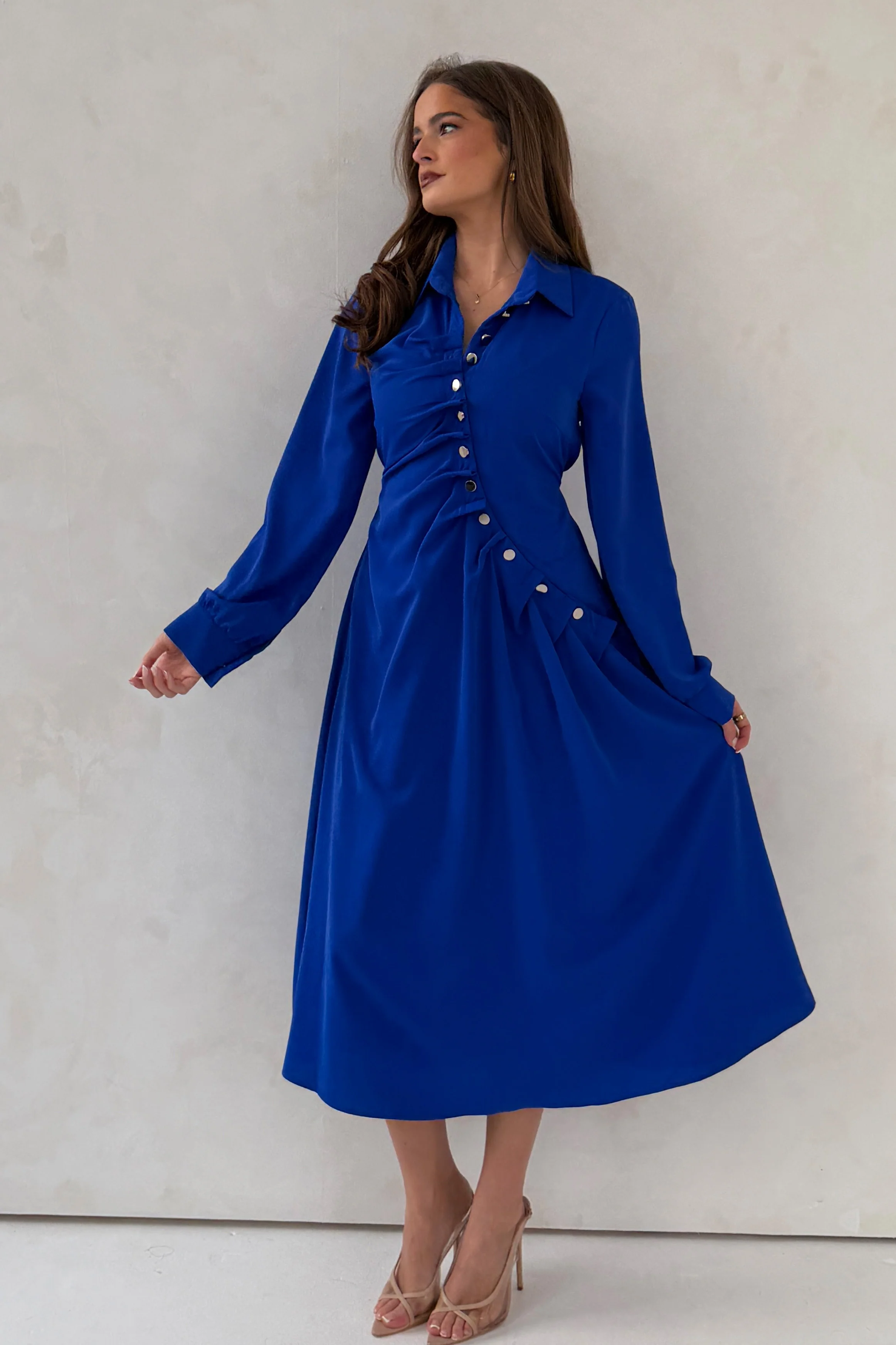 Marilyn Asymmetric Button Detail Midi dress Cobalt - Image 4