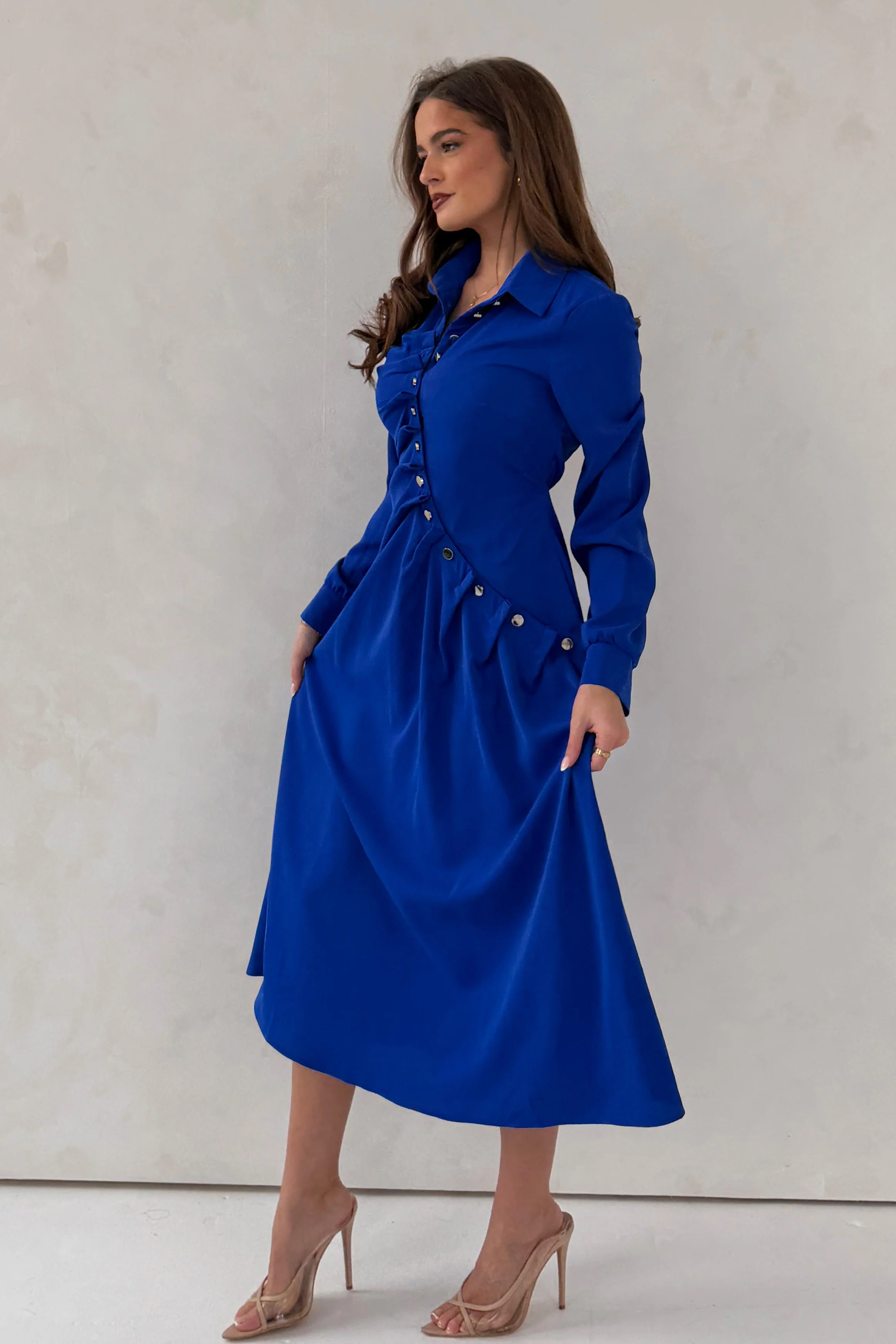 Marilyn Asymmetric Button Detail Midi dress Cobalt - Image 5