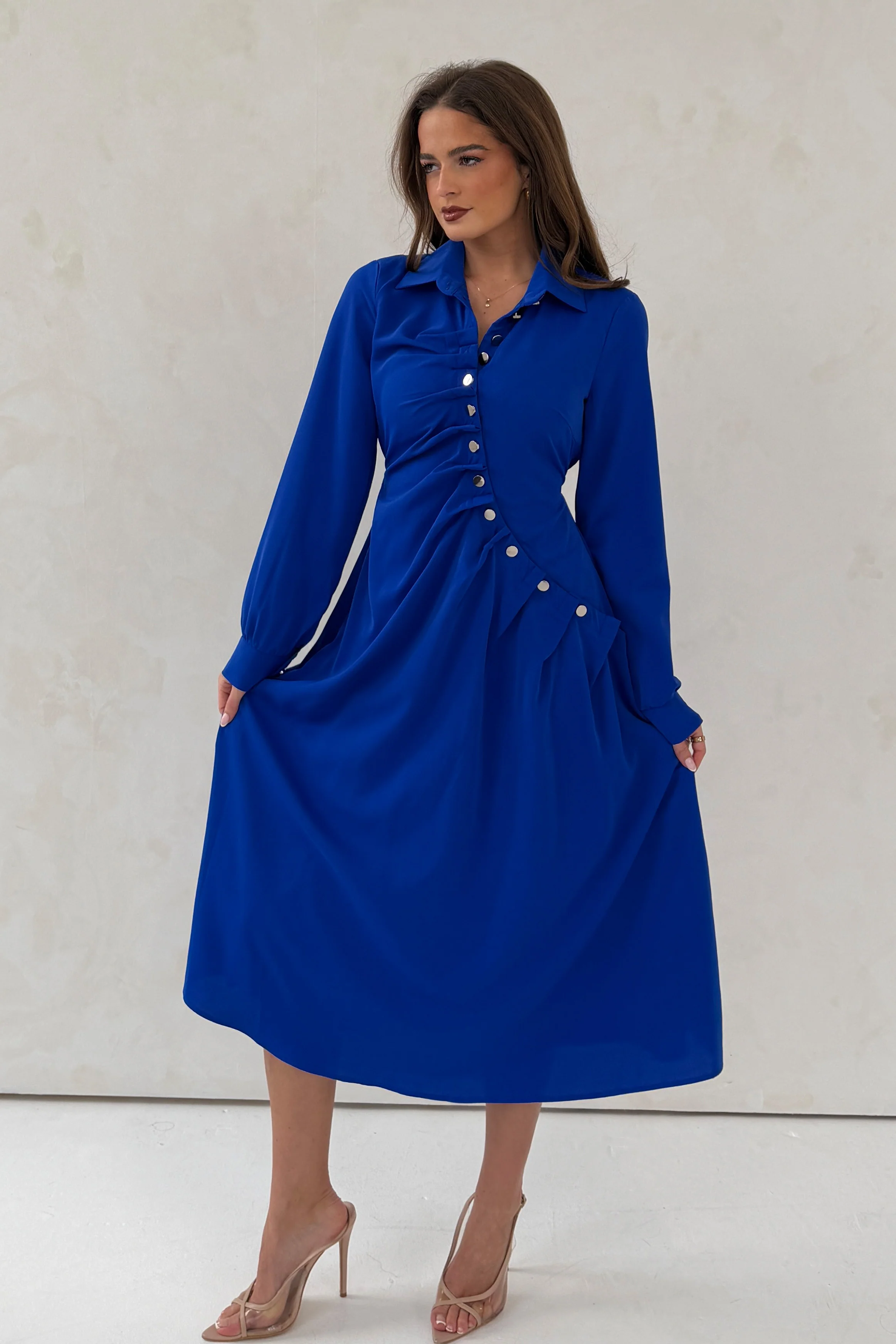Marilyn Asymmetric Button Detail Midi dress Cobalt - Image 6