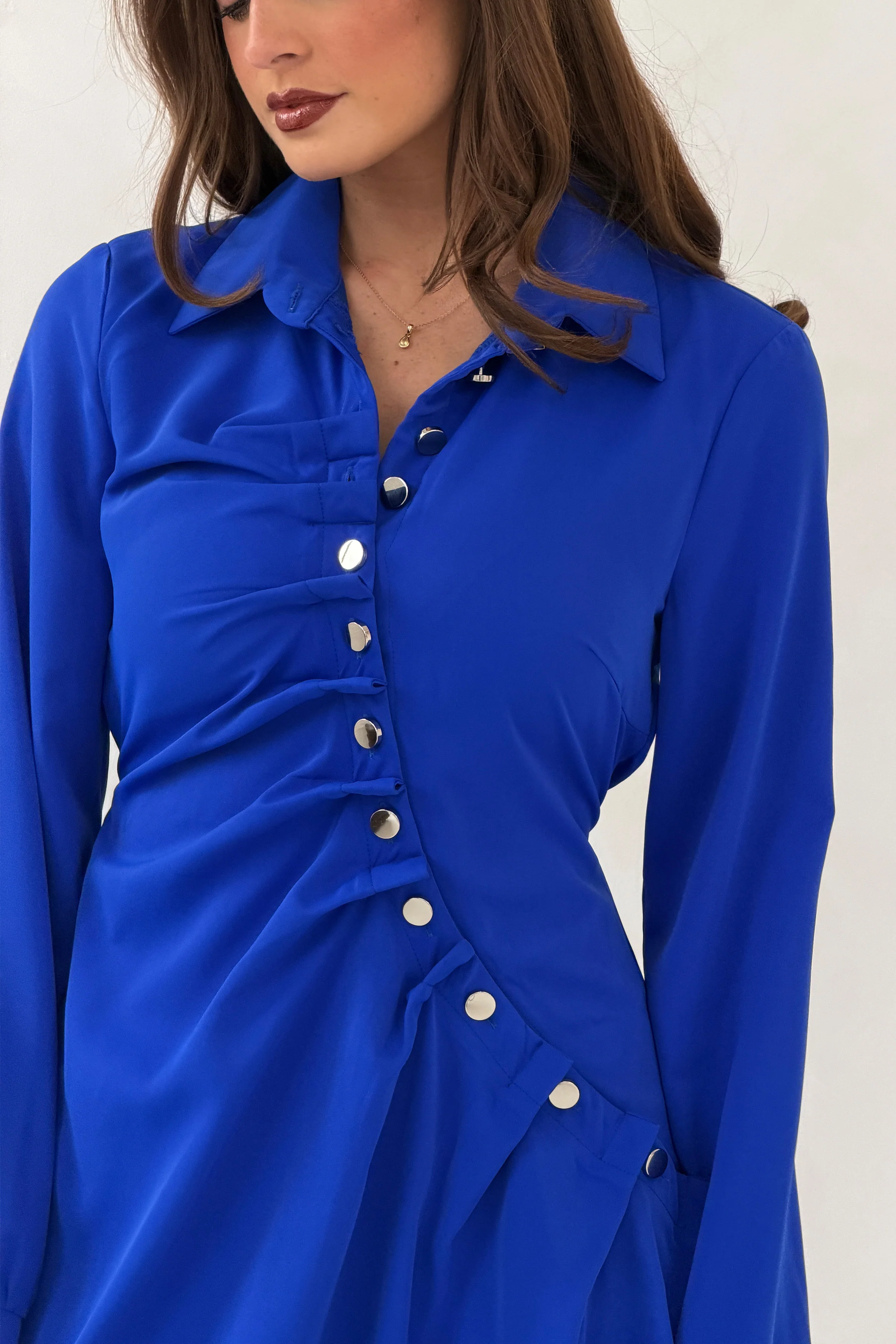 Marilyn Asymmetric Button Detail Midi dress Cobalt - Image 8