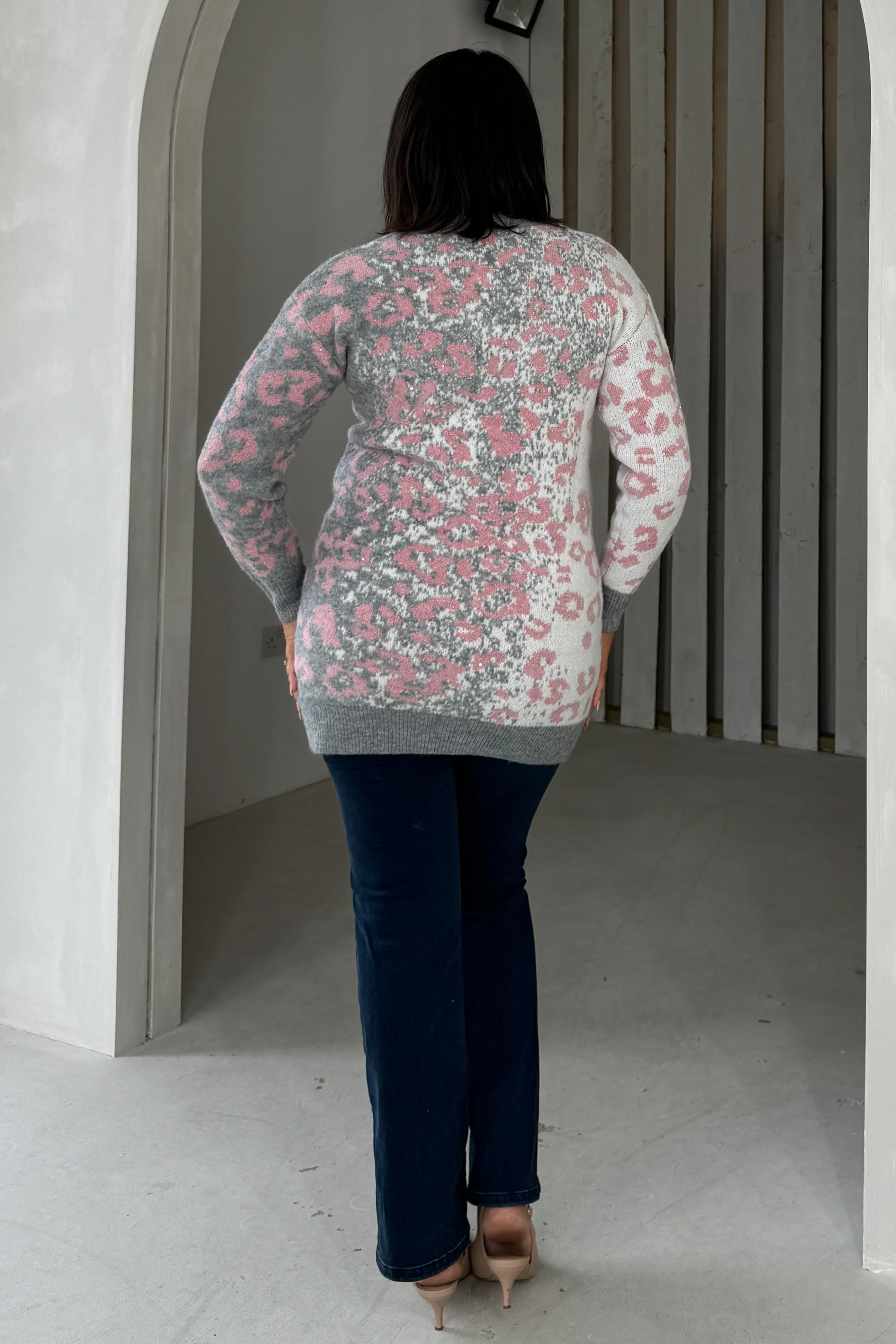 Mavis Pink & Grey Leopard Jumper Dress - Image 8