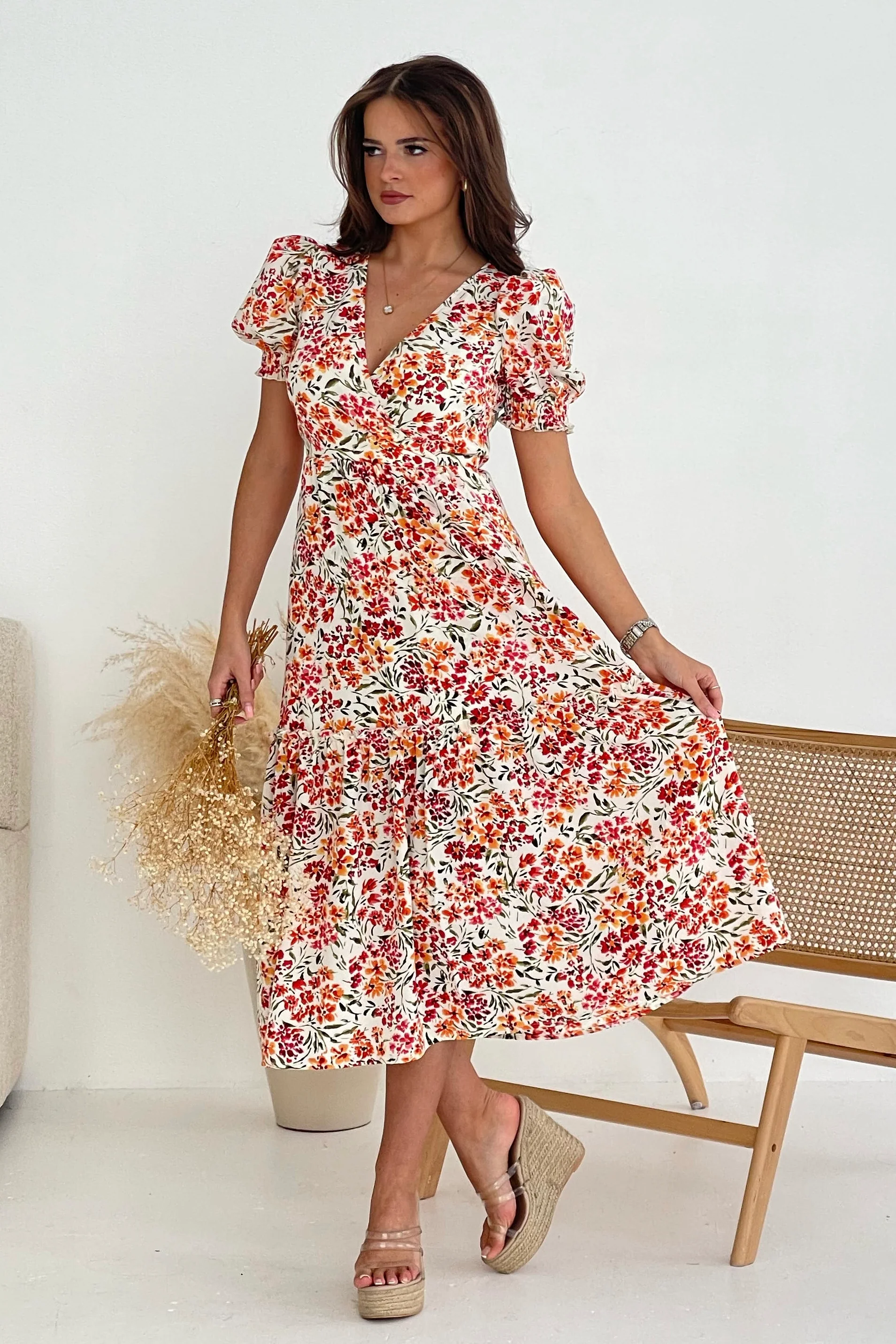 Maya Wrap Tierred Midi Dress Ditsy Floral - Image 3
