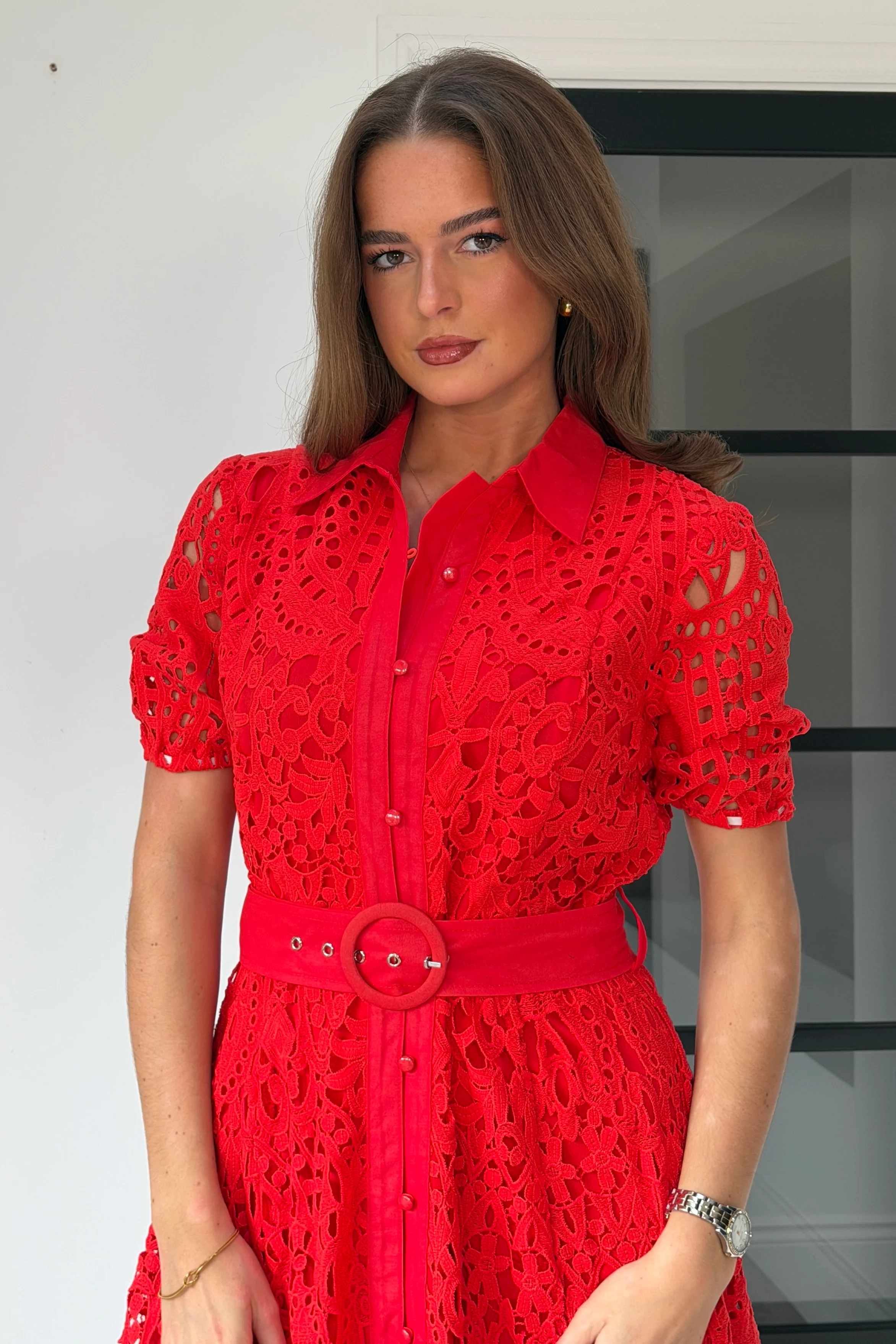 Meadow Short Sleeve Midi Dress Red - Image 2