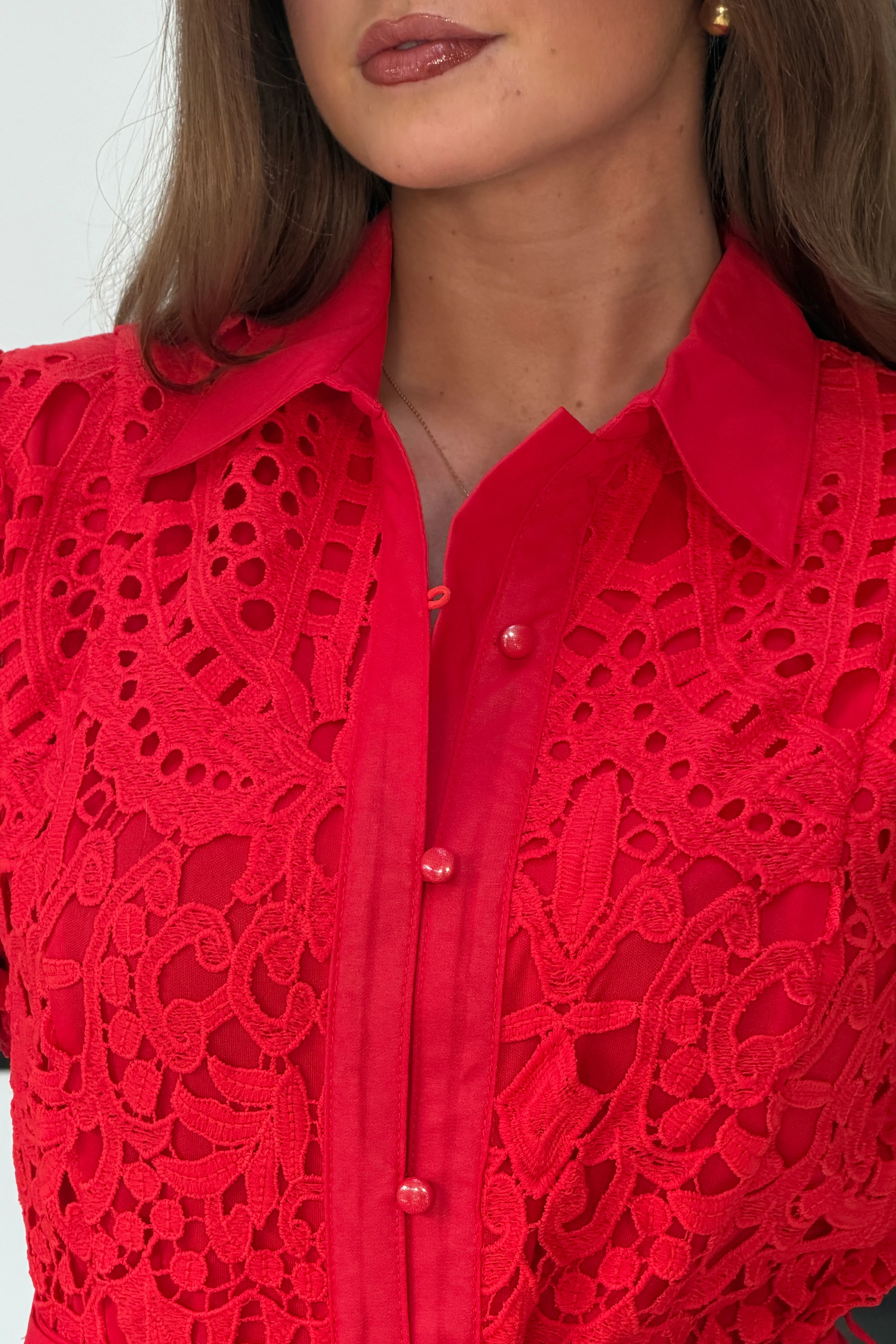 Meadow Short Sleeve Midi Dress Red - Image 4
