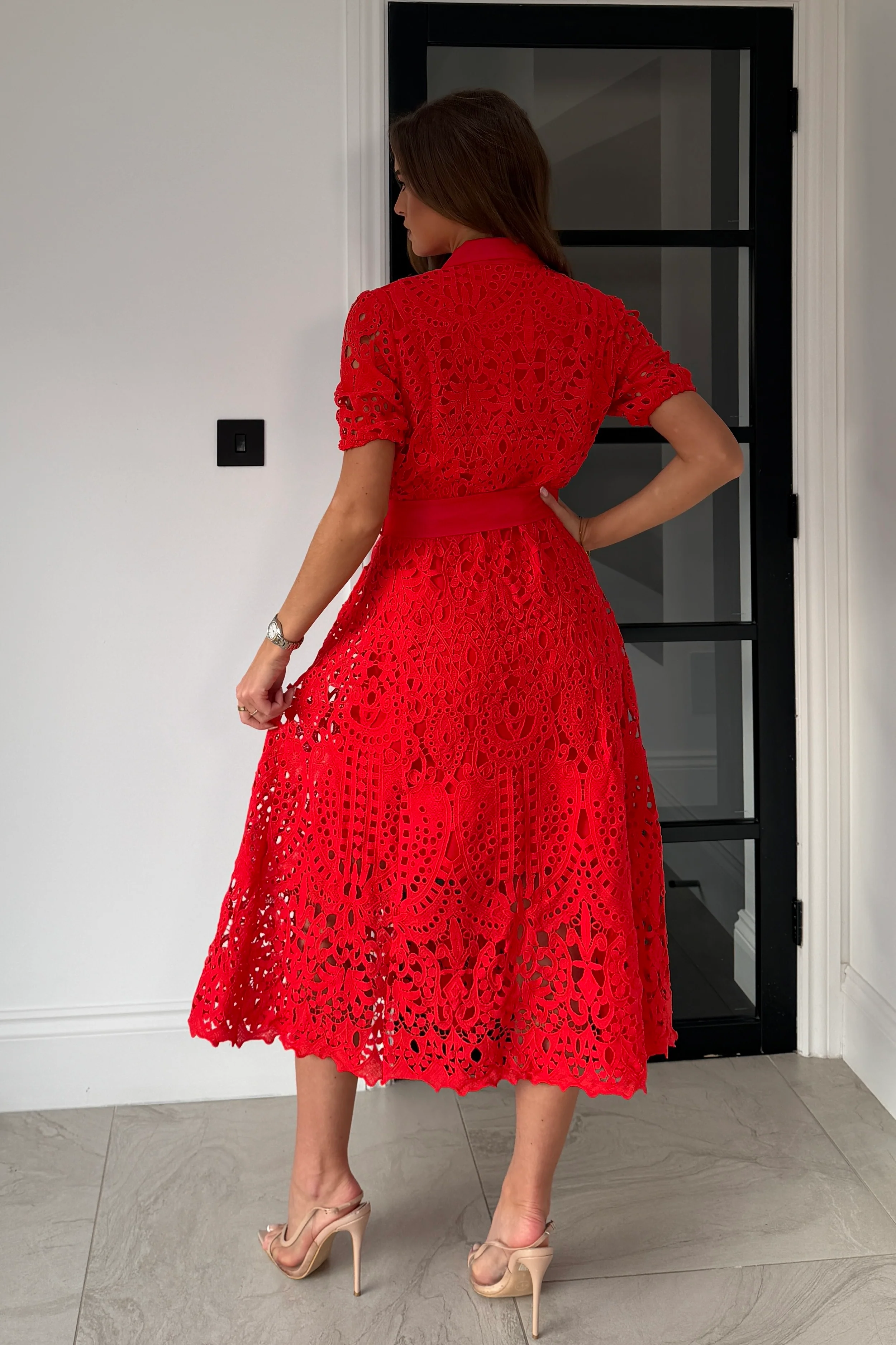 Meadow Short Sleeve Midi Dress Red - Image 6