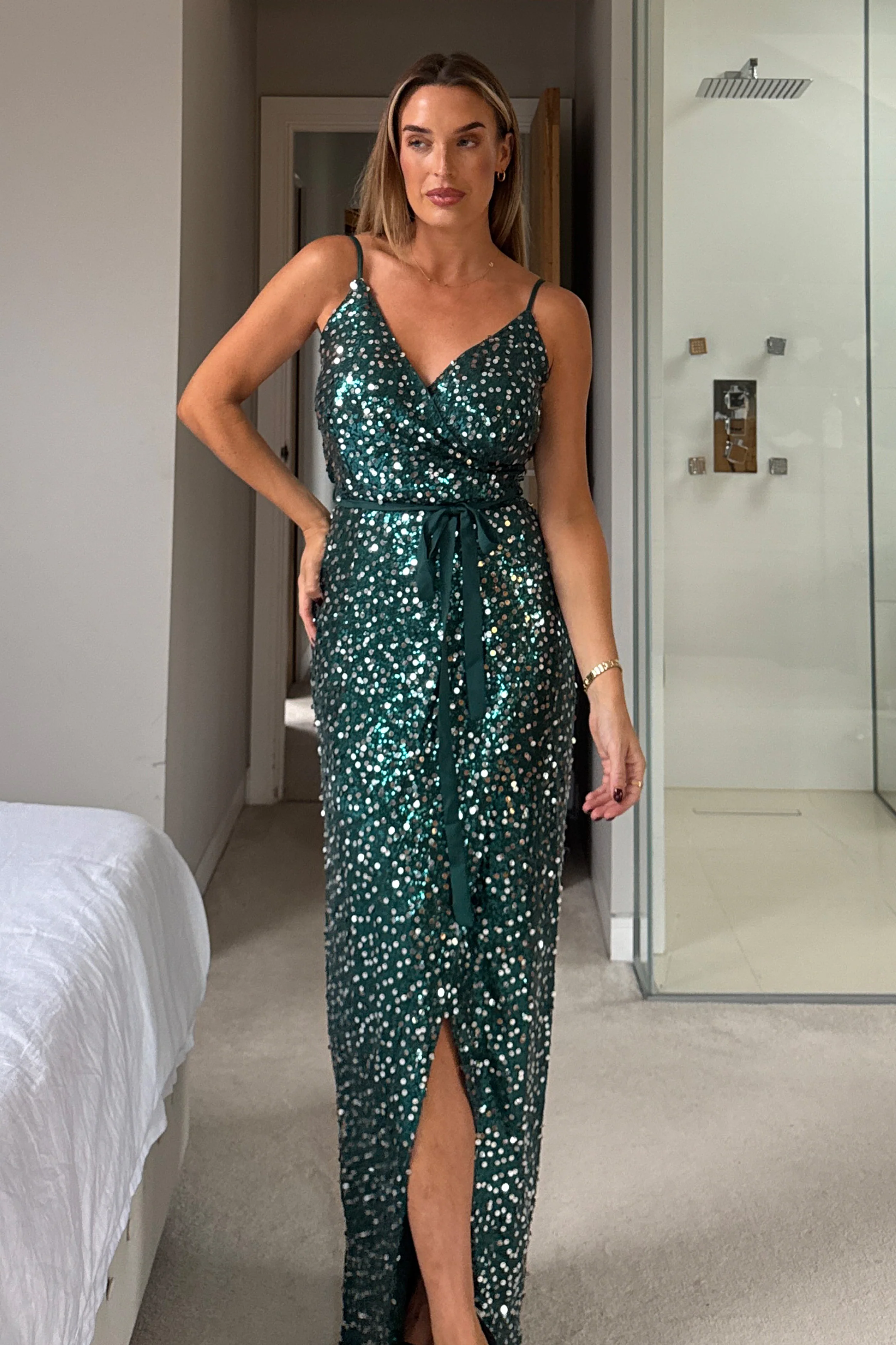 Mia Jade Green Wrap Maxi Dress - Image 4