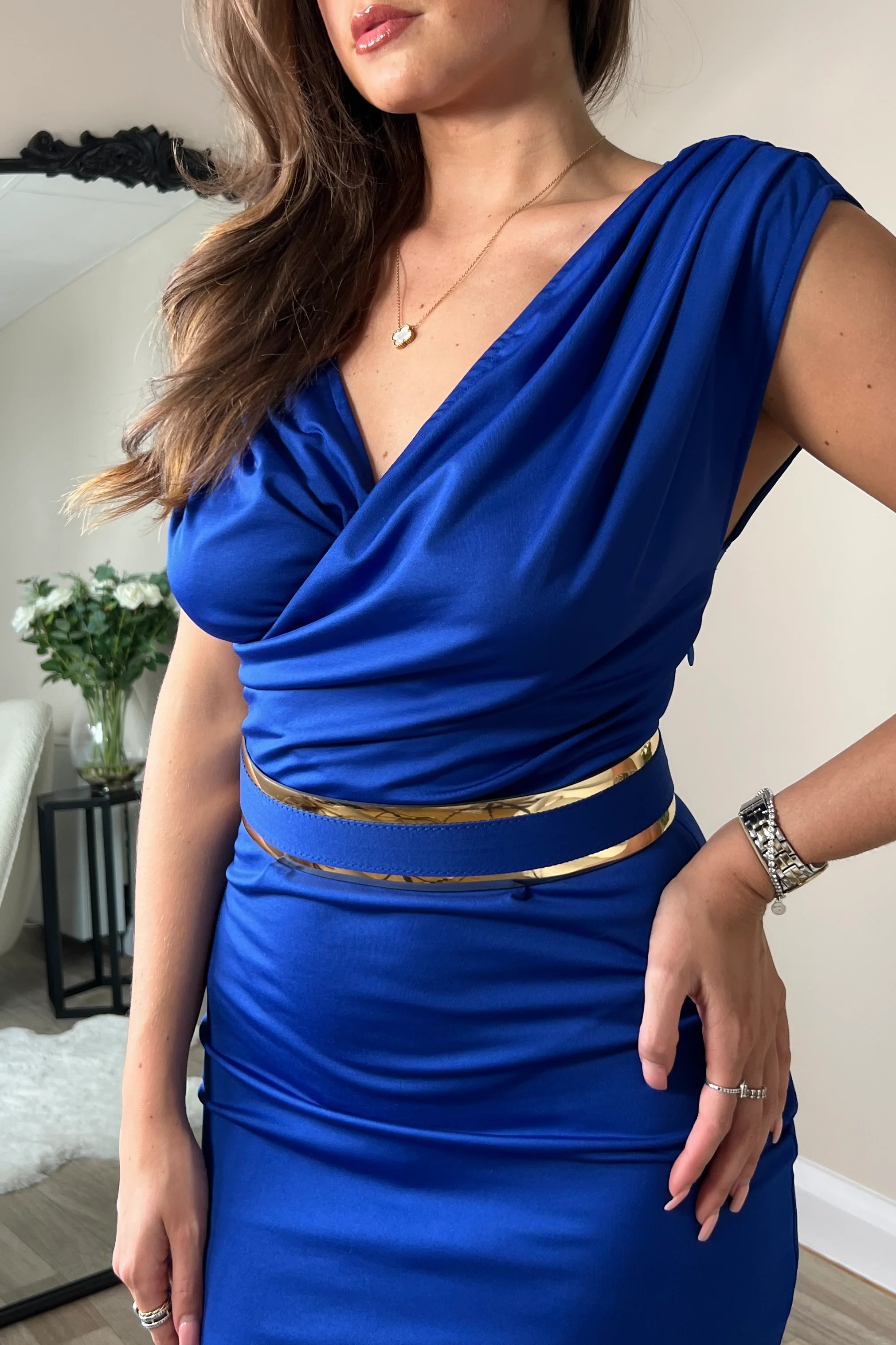Miley Cobalt Occasion Midi Dress With Belt - Image 2