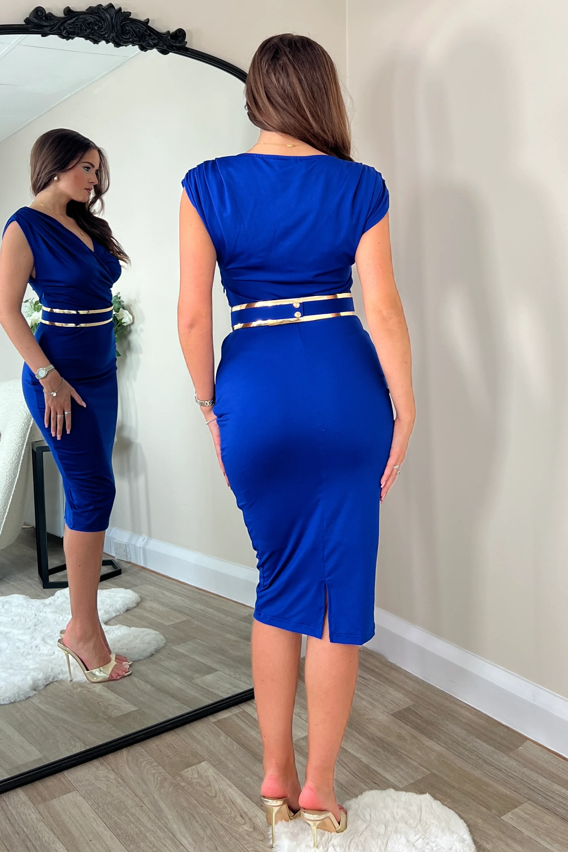 Miley Cobalt Occasion Midi Dress With Belt - Image 4