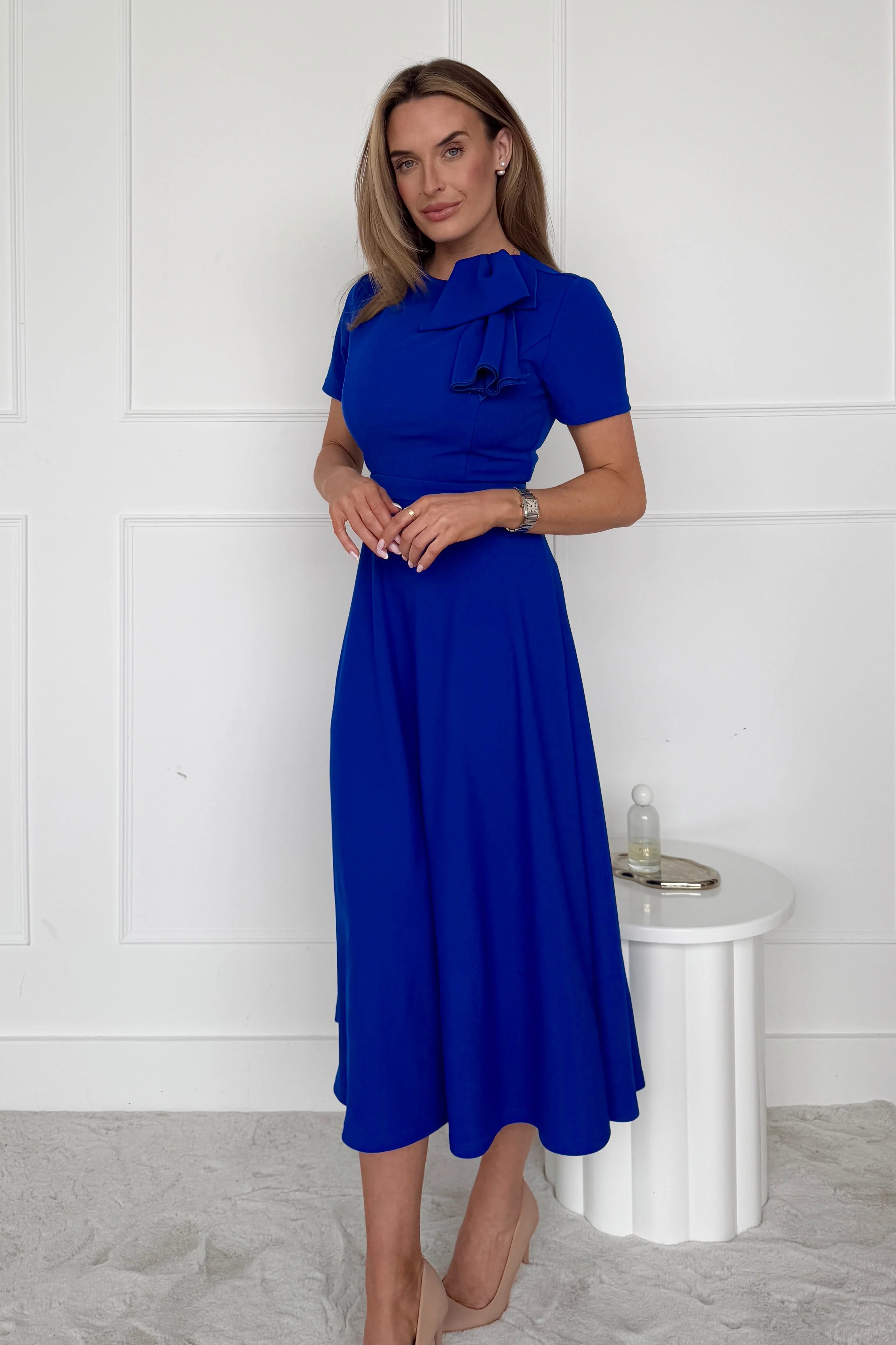 Minta Bow Detail Short Sleeve Midi Dress Cobalt - Image 4