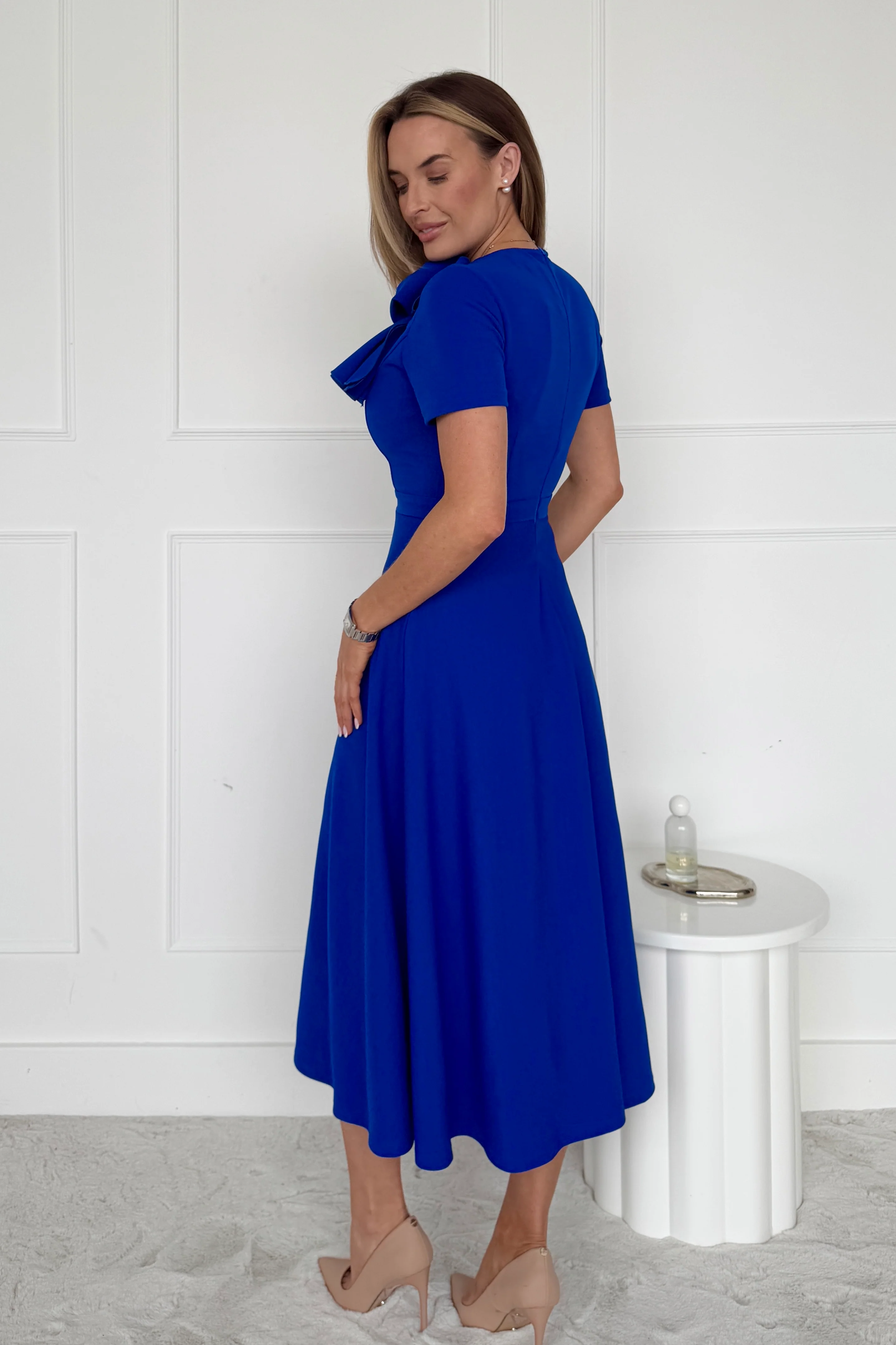 Minta Bow Detail Short Sleeve Midi Dress Cobalt - Image 5