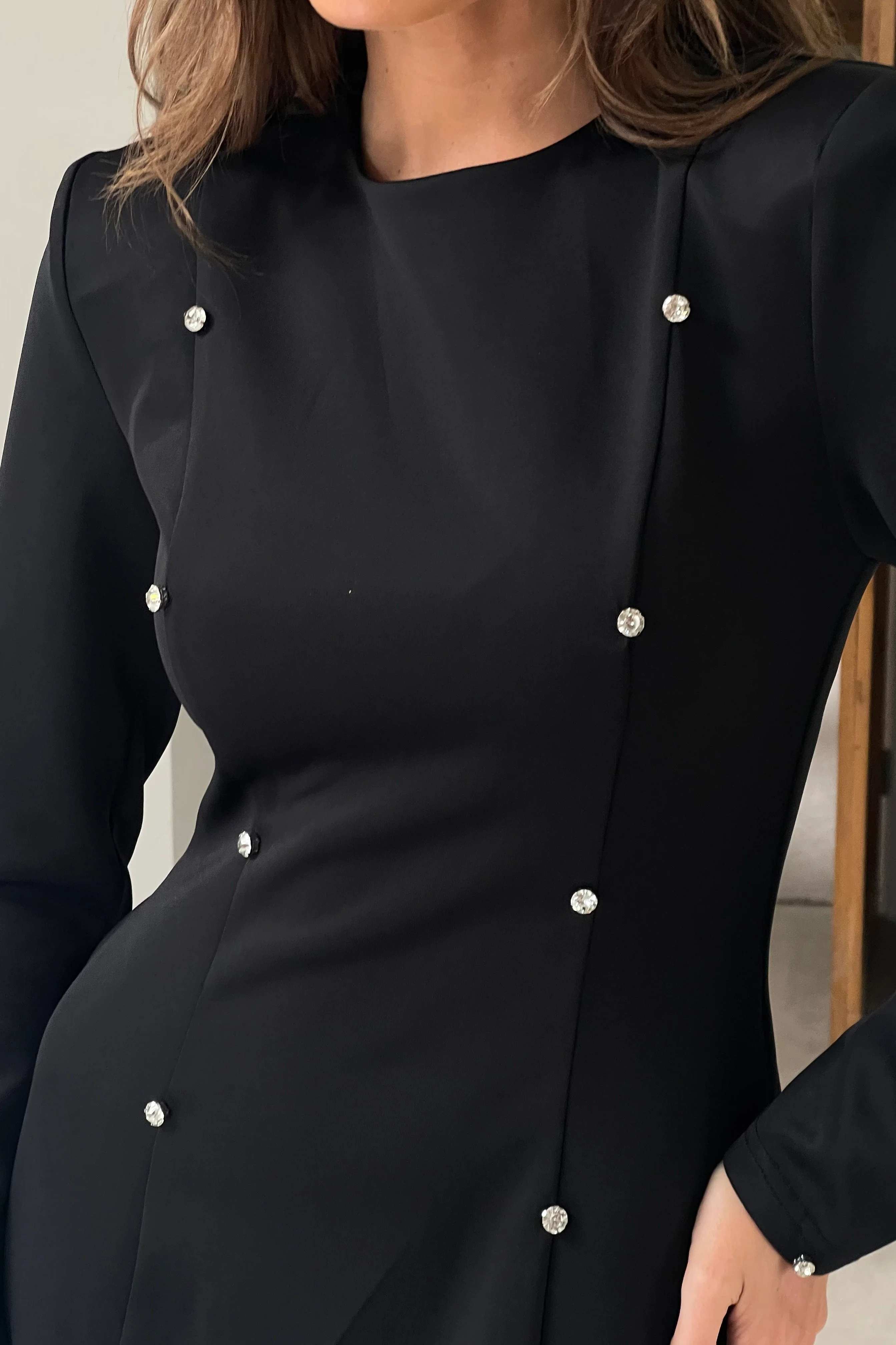 Morrigan Studded Long Sleeve Mini Dress Black - Image 3