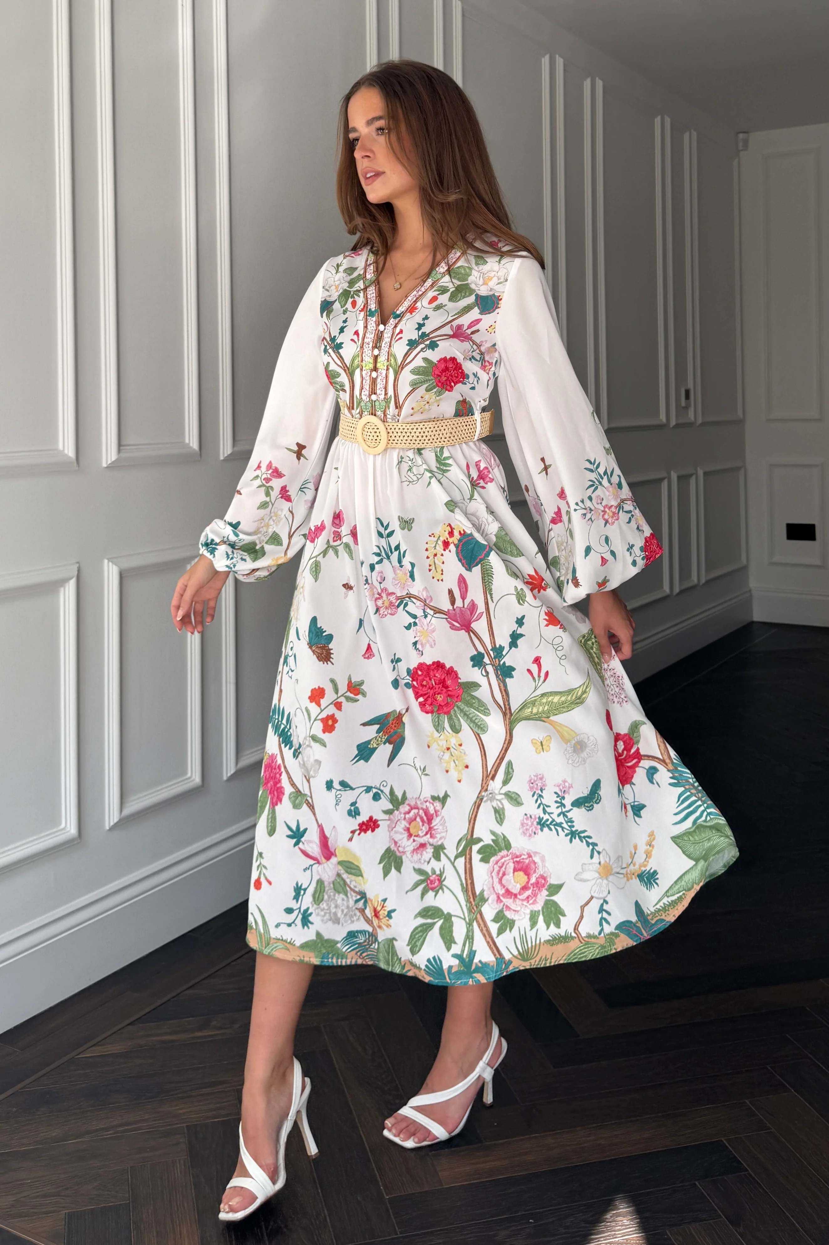 Moxie Long Sleeve V Neck Midi Dress Floral - Image 3