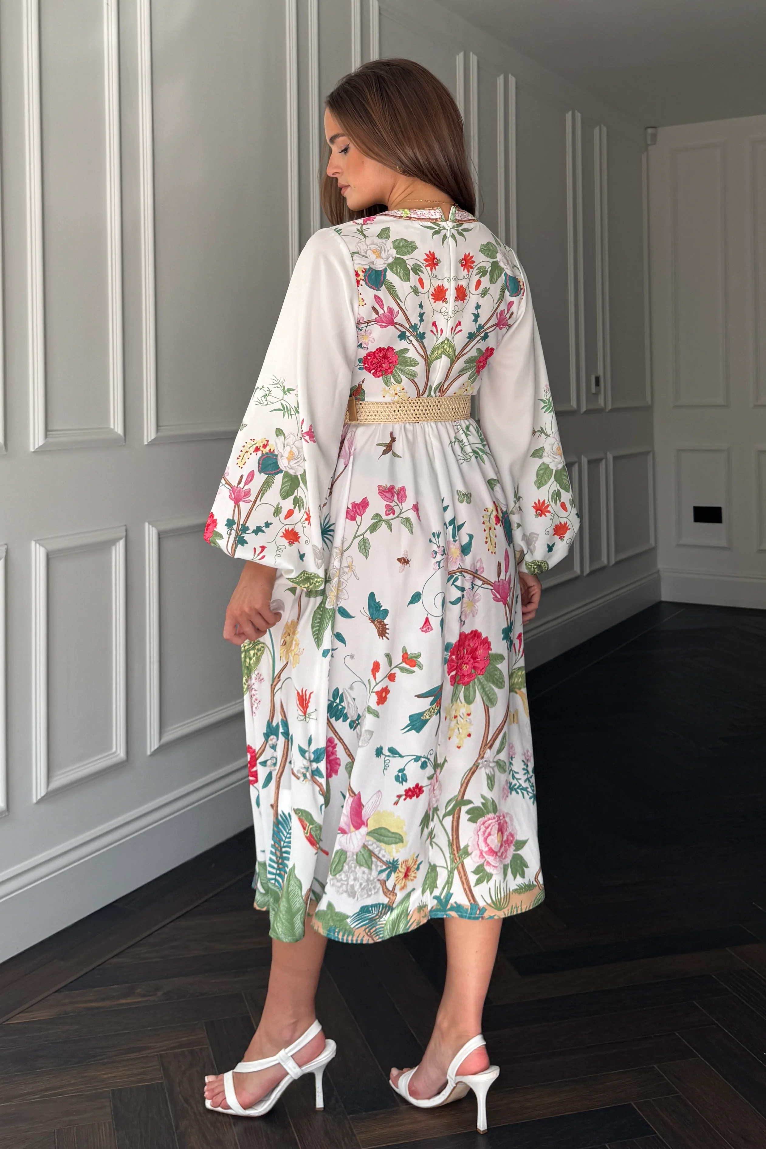 Moxie Long Sleeve V Neck Midi Dress Floral - Image 4