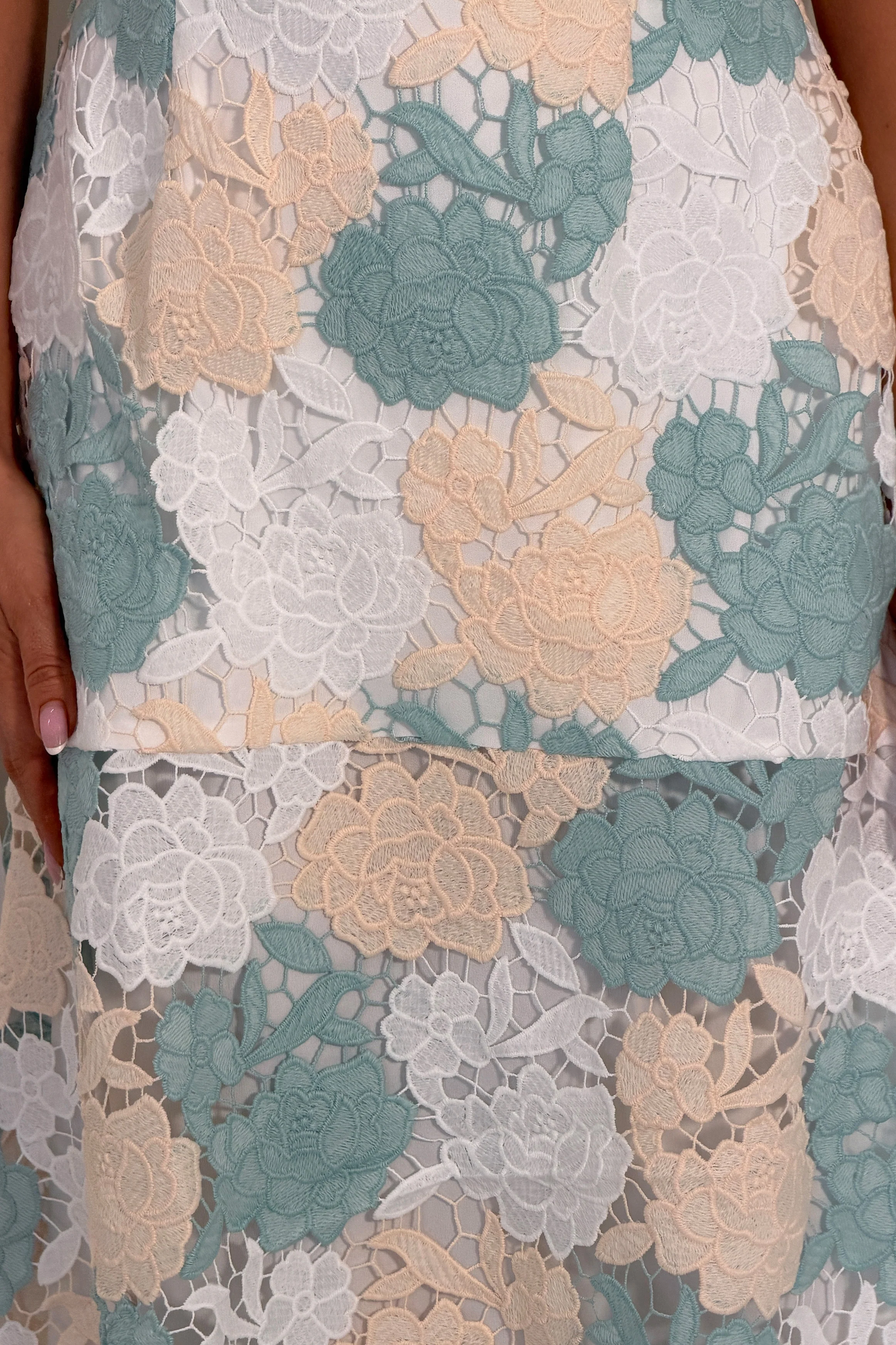 Myrtle V Neck A Line Floral Pastel Lace Midi Dress - Image 3