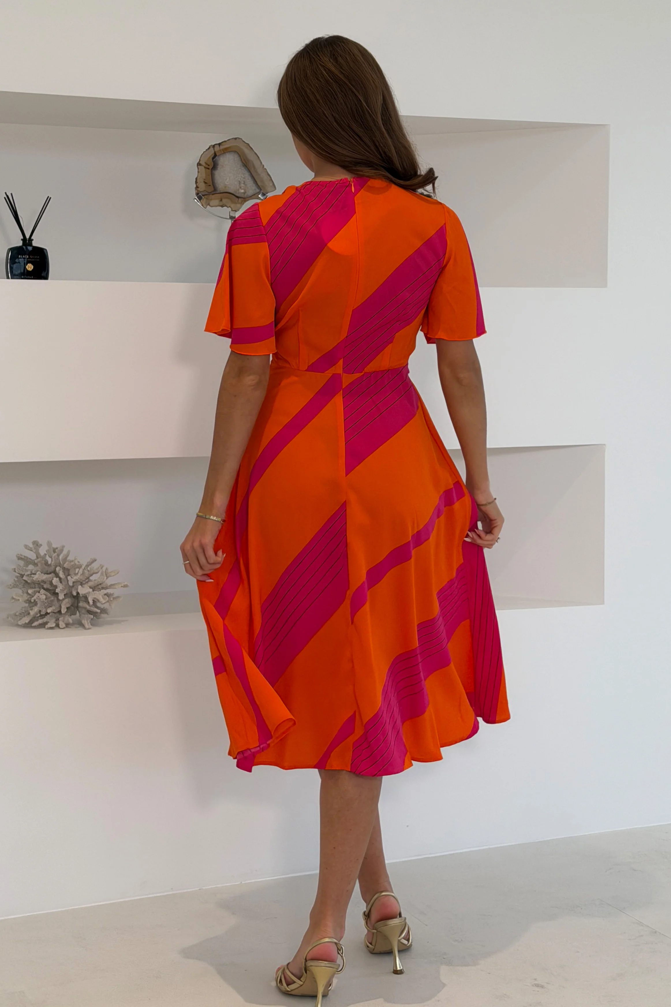 Nadine Orange Stripe Wrap Detail Midi Dress - Image 4