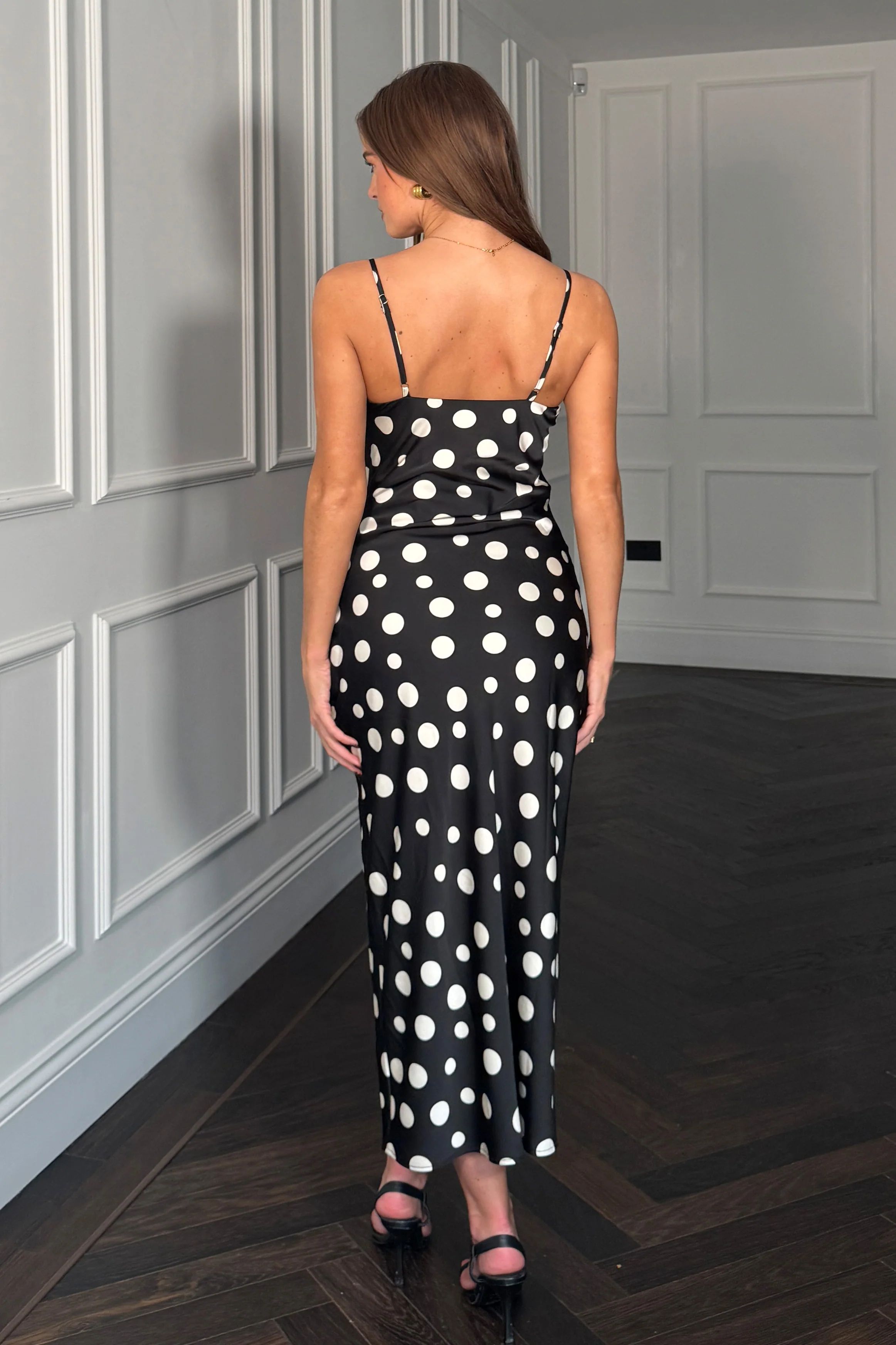 Naomi Black Polka Slip Midi Dress - Image 4