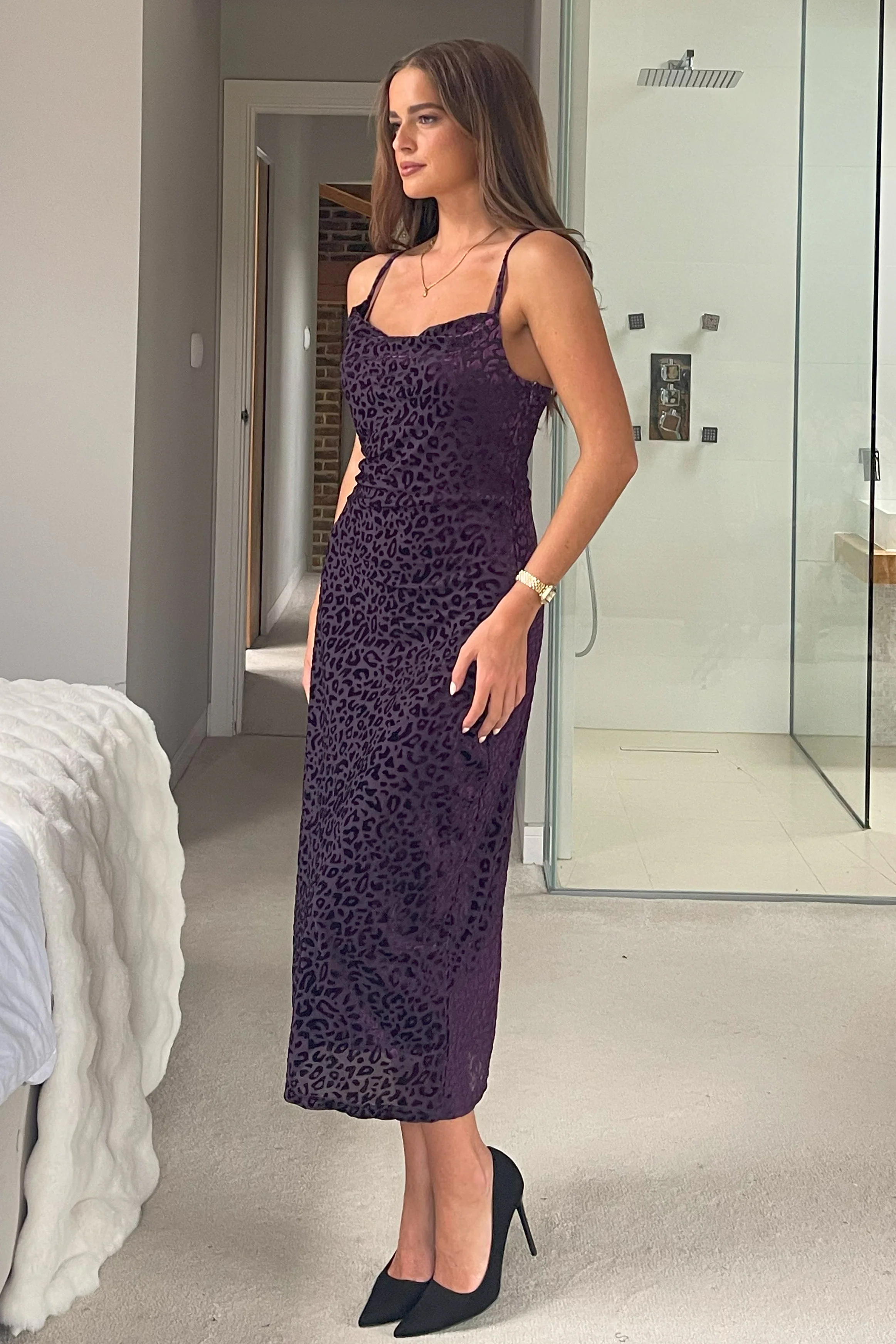 Naomi Velvet Burnout Slip Dress In Purple - Image 3