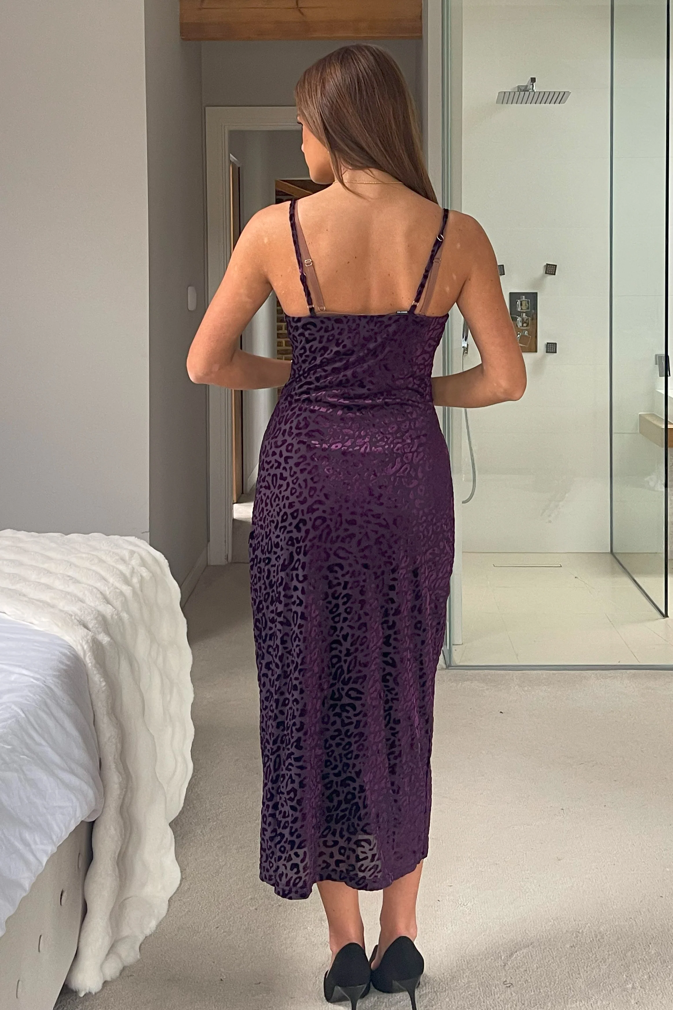 Naomi Velvet Burnout Slip Dress In Purple - Image 4