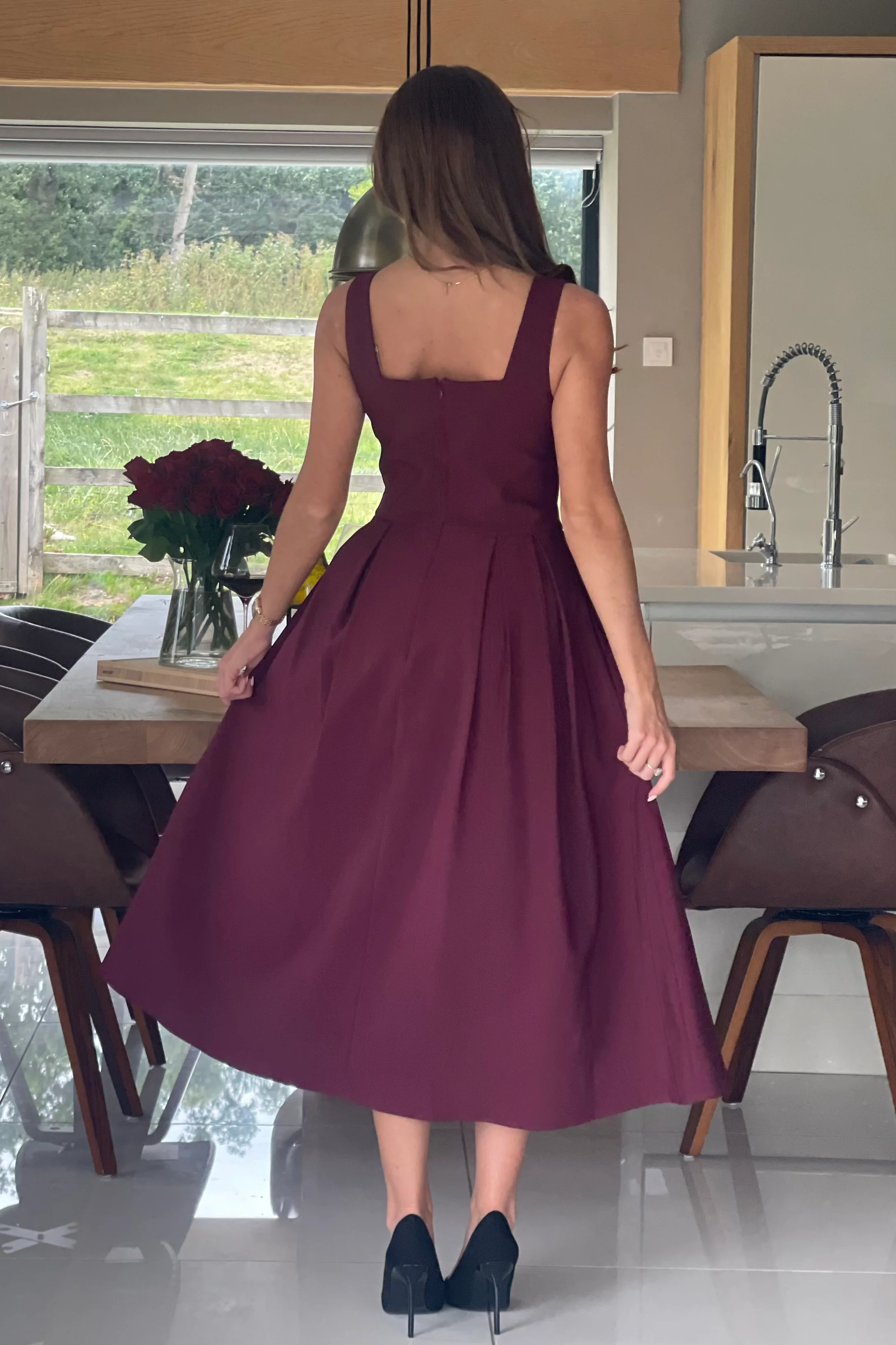 Nesta Boat Neck Skater Midi Dress Berry - Image 6