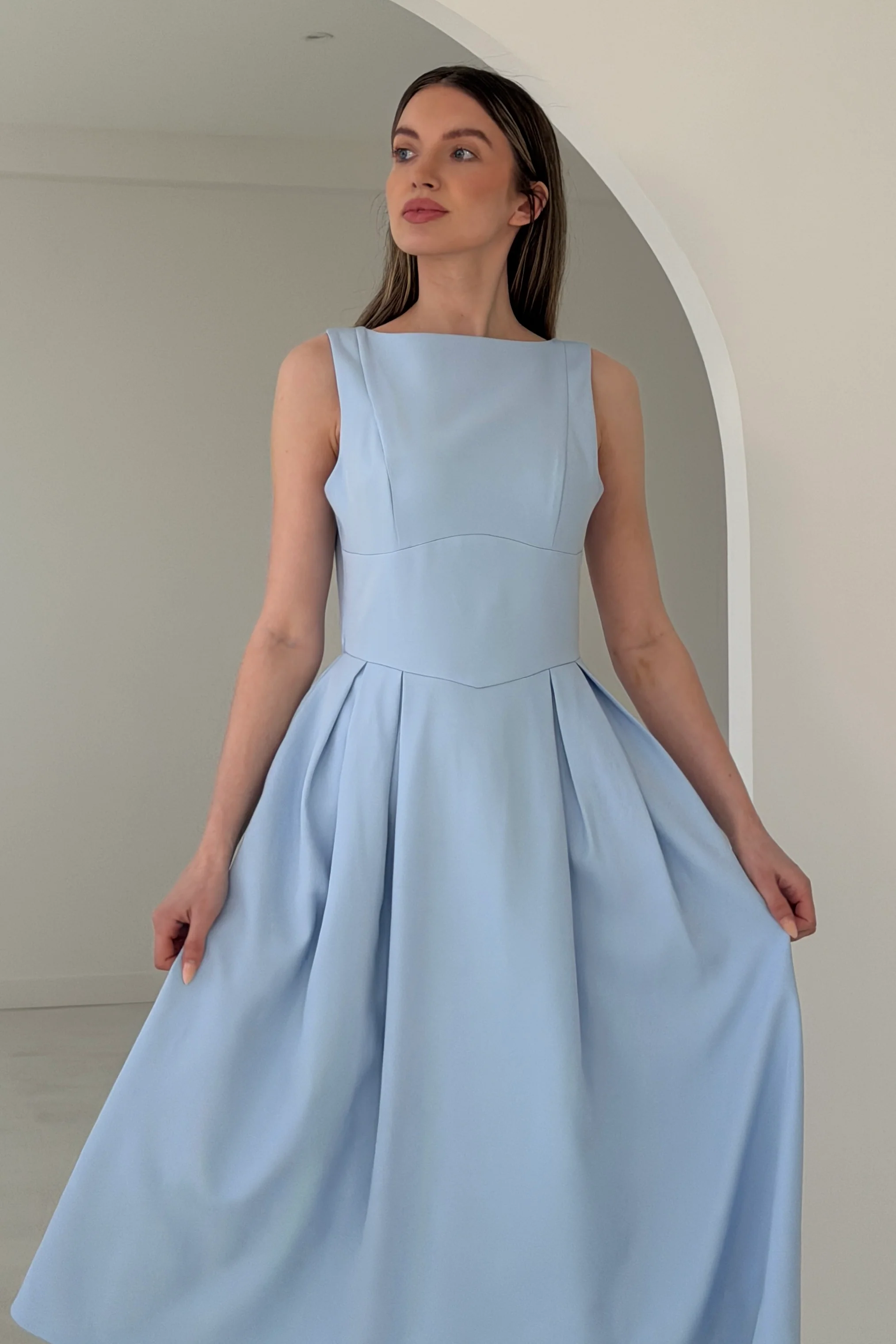Nesta Boat Neck Skater Midi Dress Blue - Image 2