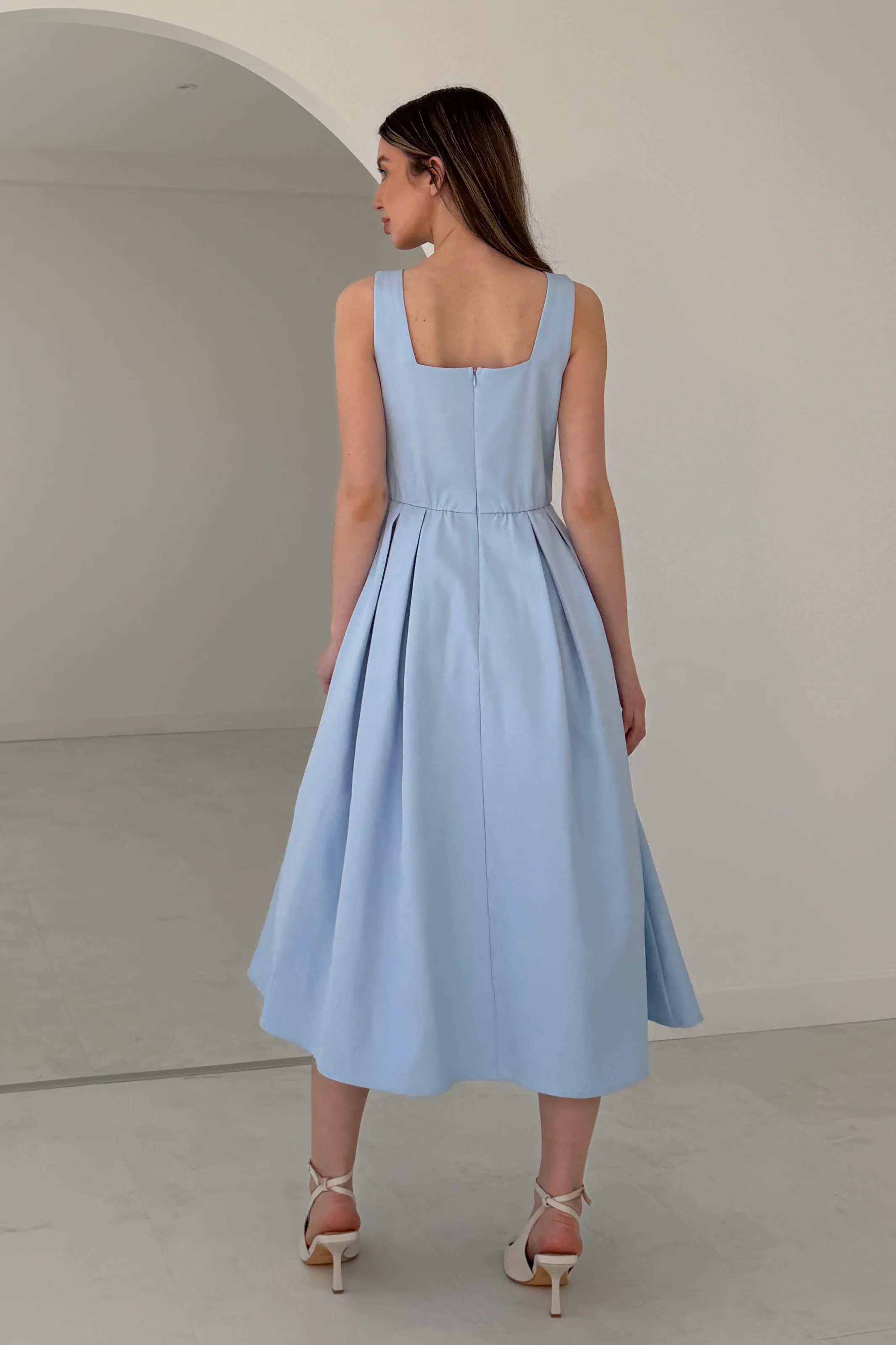 Nesta Boat Neck Skater Midi Dress Blue - Image 5