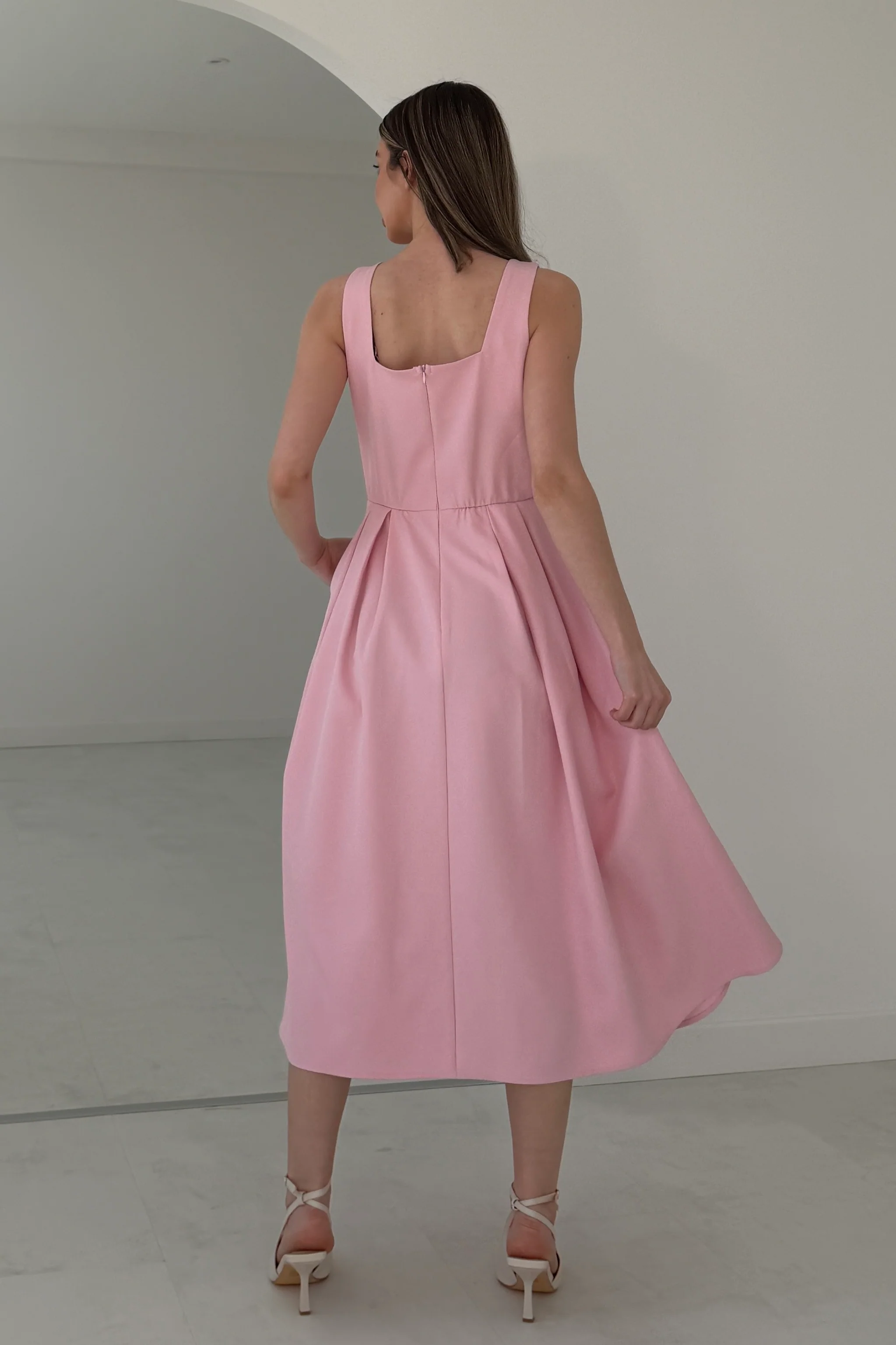 Nesta Boat Neck Skater Midi Dress Pink - Image 5