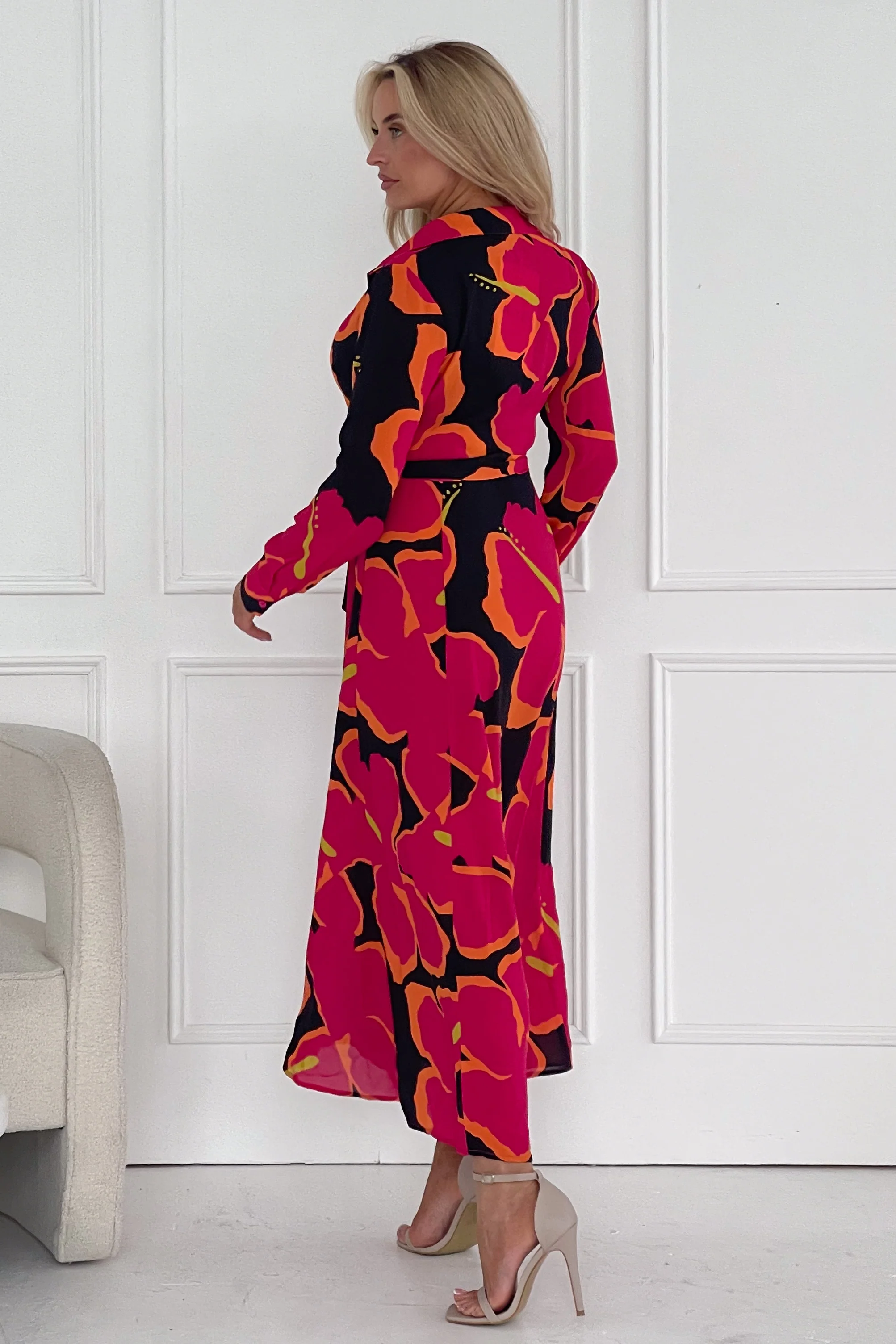 Brielle Pink Large Floral Shirt Maxi Dress - Image 4