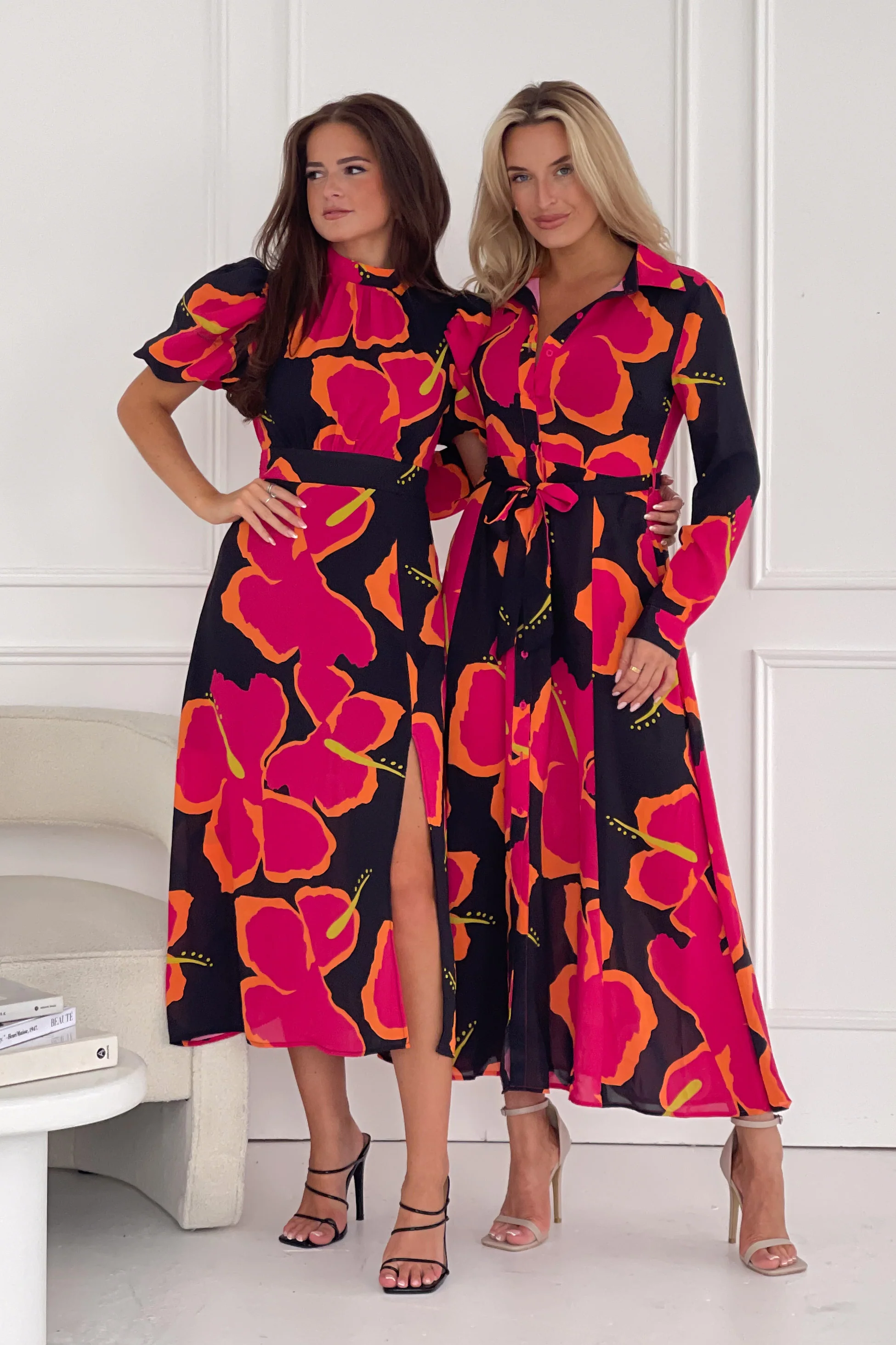 Brielle Pink Large Floral Shirt Maxi Dress - Image 6