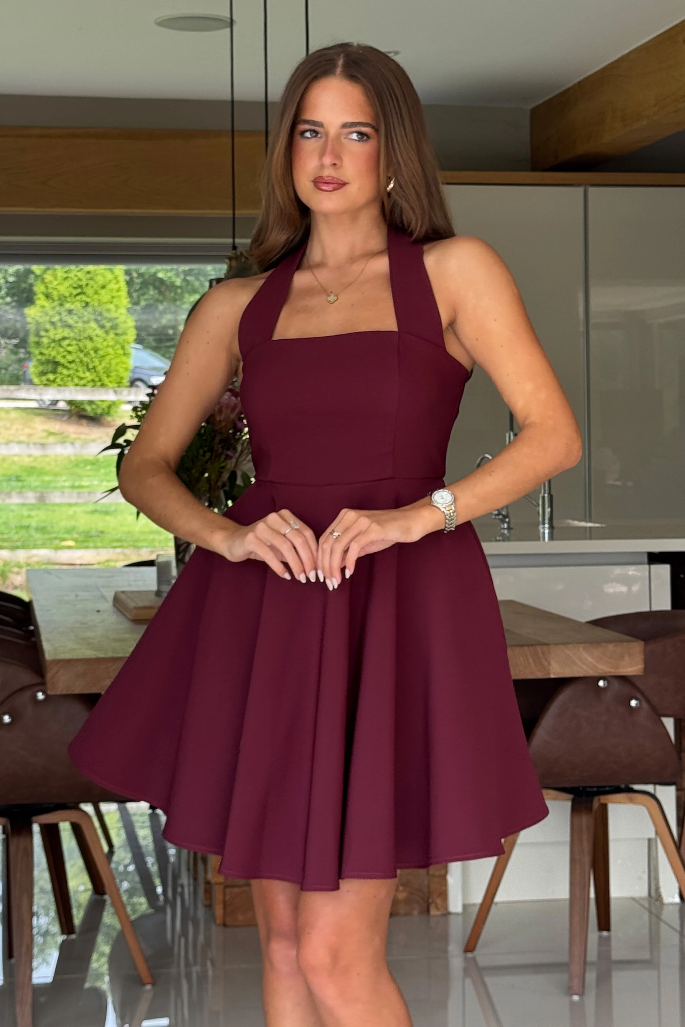 Pandora Halter Neck Mini Skater Dress Berry - Image 4