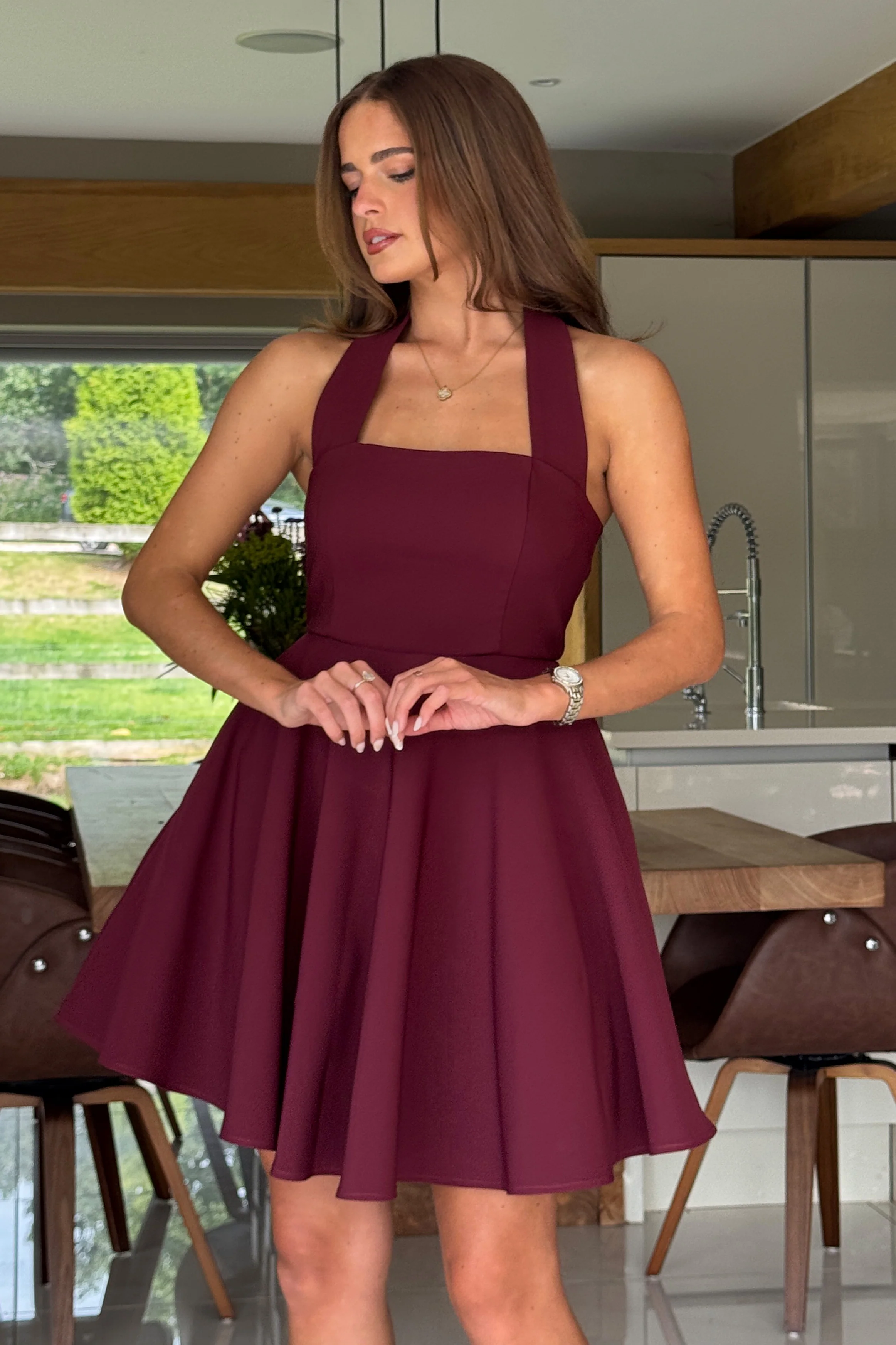 Pandora Halter Neck Mini Skater Dress Berry - Image 5