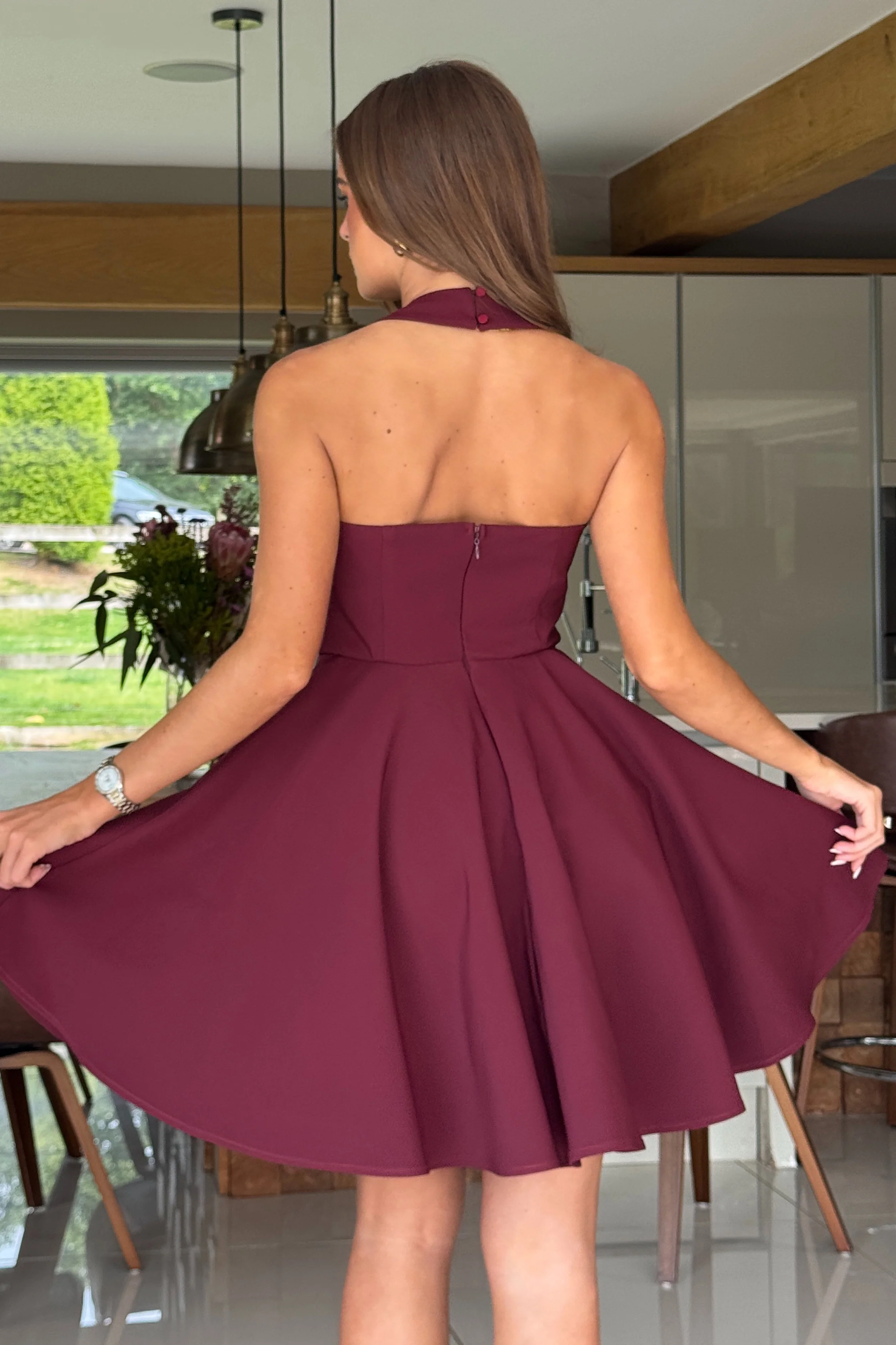 Pandora Halter Neck Mini Skater Dress Berry - Image 6