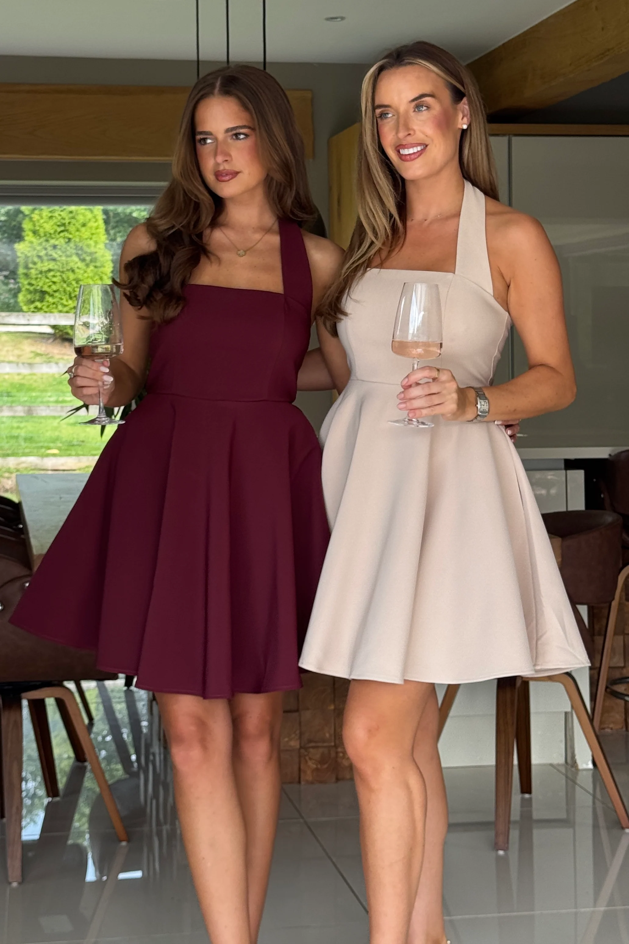Pandora Halter Neck Mini Skater Dress Stone - Image 3