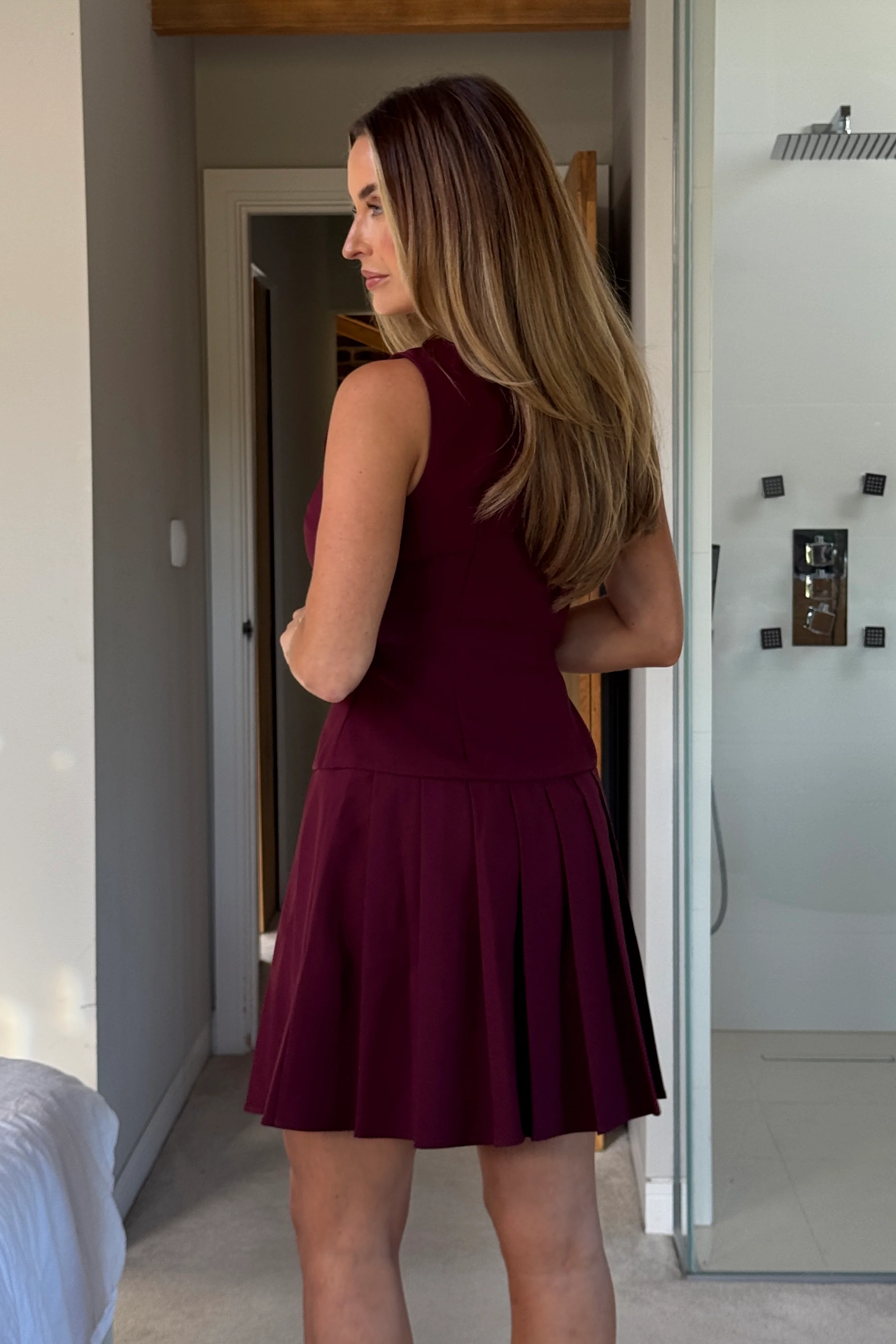 Penelope Tailored Pleated Mini Dress Berry - Image 4