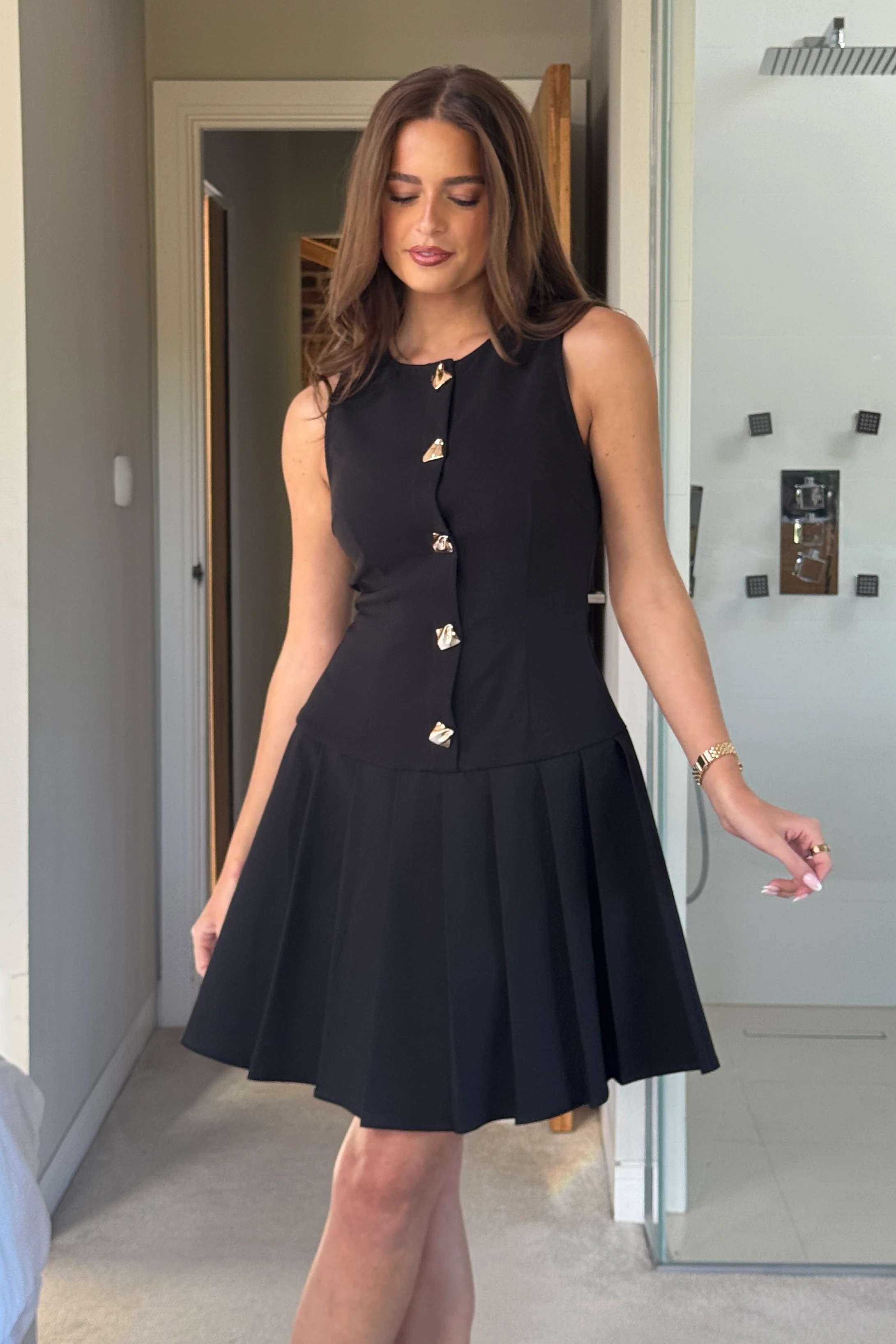 Penelope Tailored Pleated Mini Dress Black - Image 3