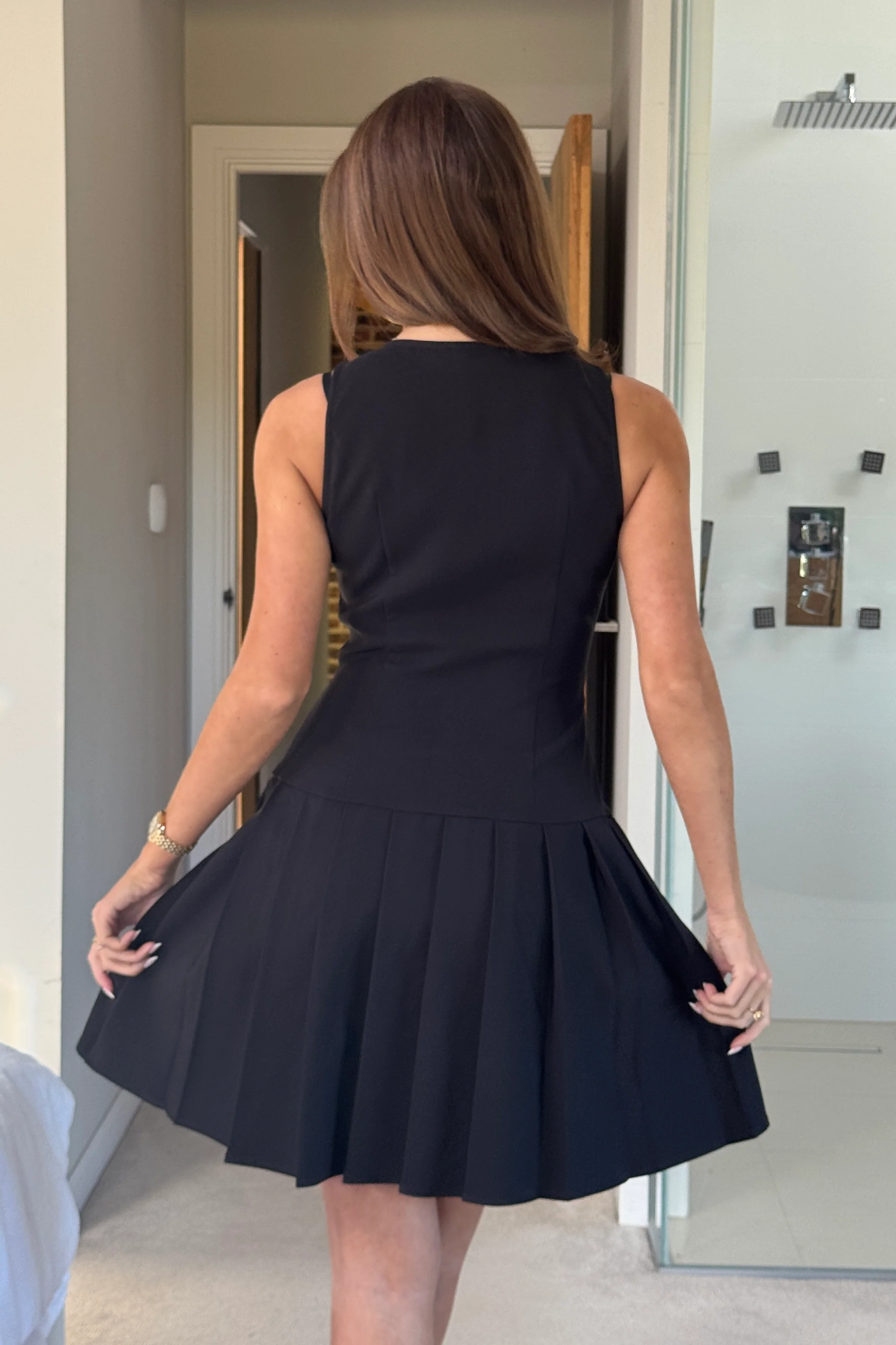 Penelope Tailored Pleated Mini Dress Black - Image 5
