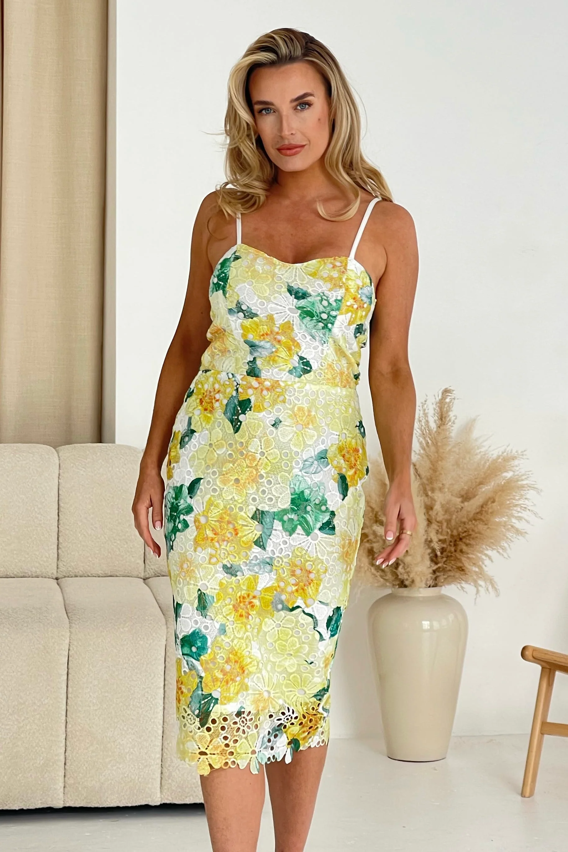 Poppy Green Floral Lace Midi Dress - Image 3