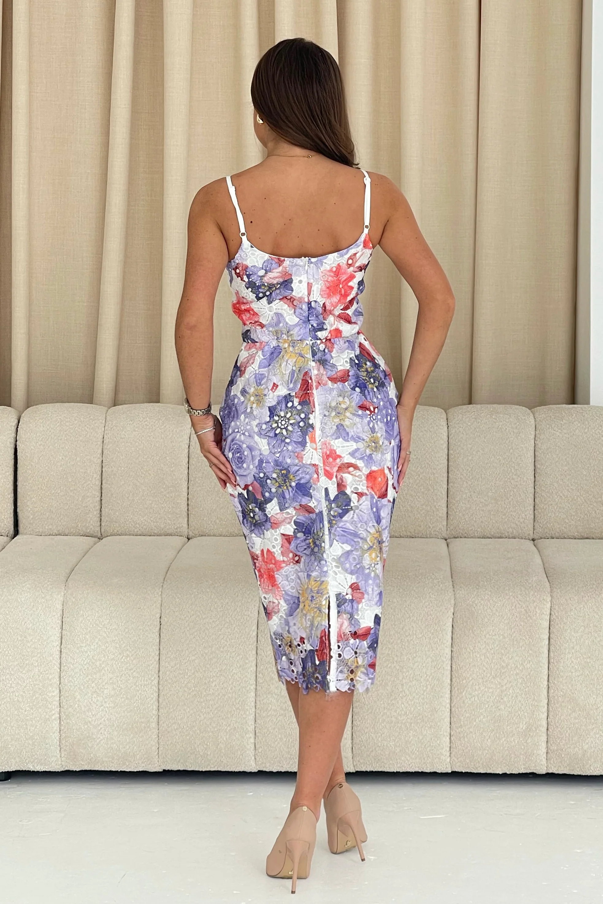 Poppy Pink Floral Lace Midi Dress - Image 4